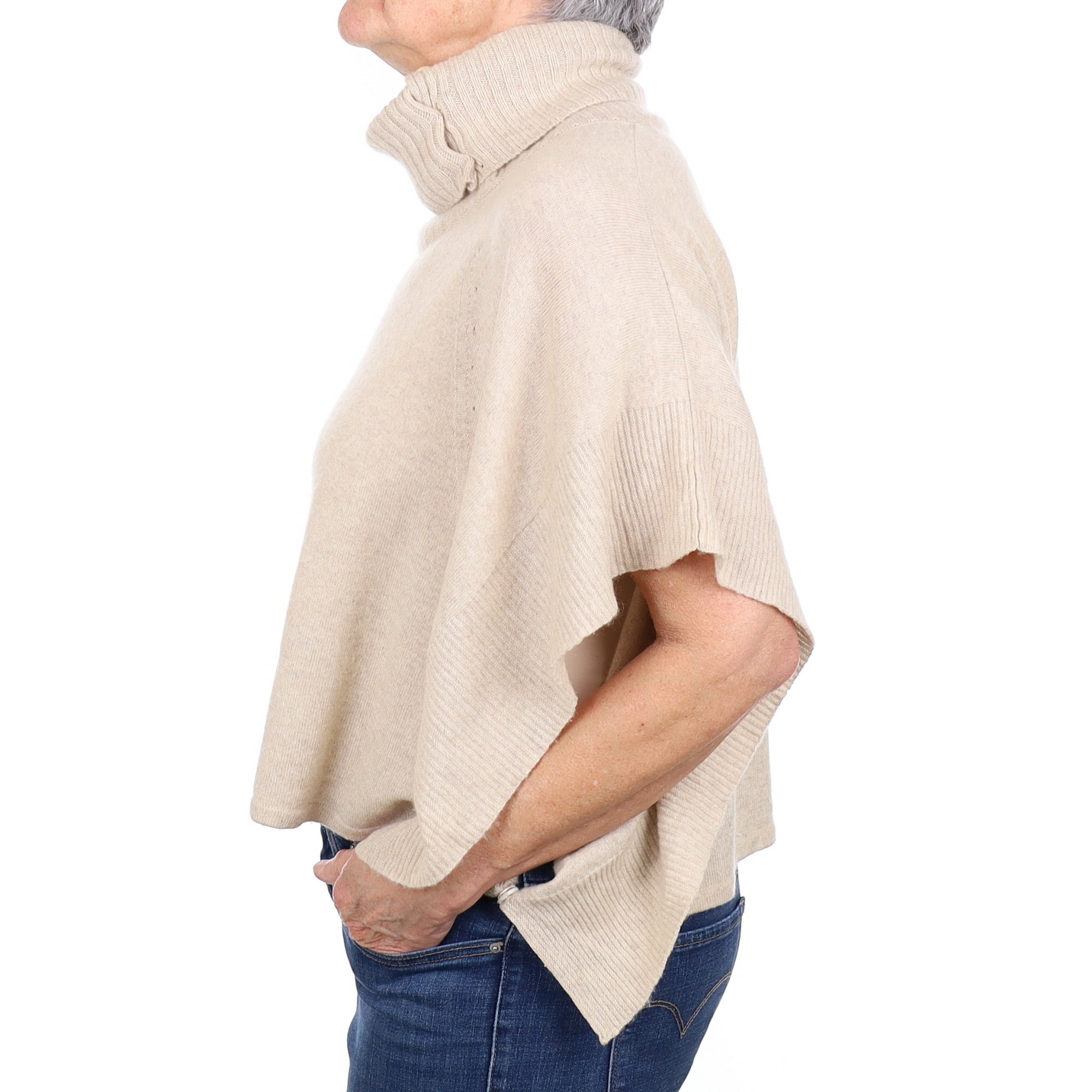 Oatmeal Cashmere Slouchy Poncho Style Polo Neck Jumper Medium