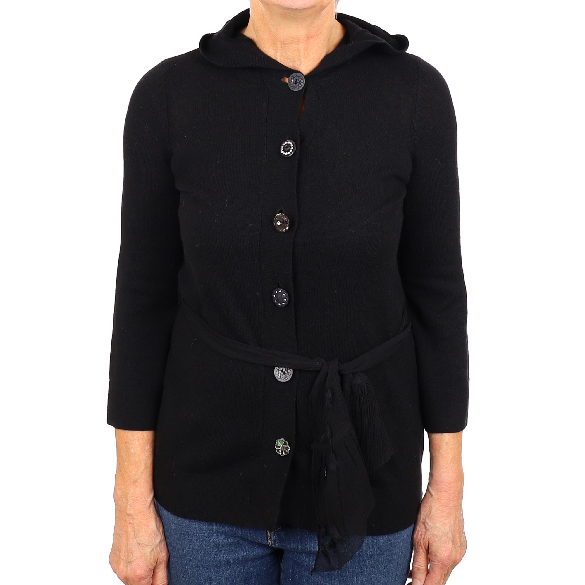 Black Cashmere Cardigan with Hood Medium