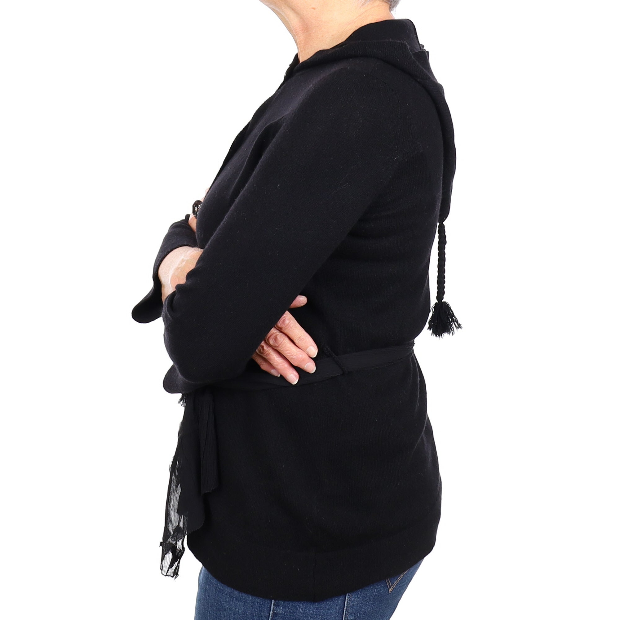 Black Cashmere Cardigan with Hood Medium