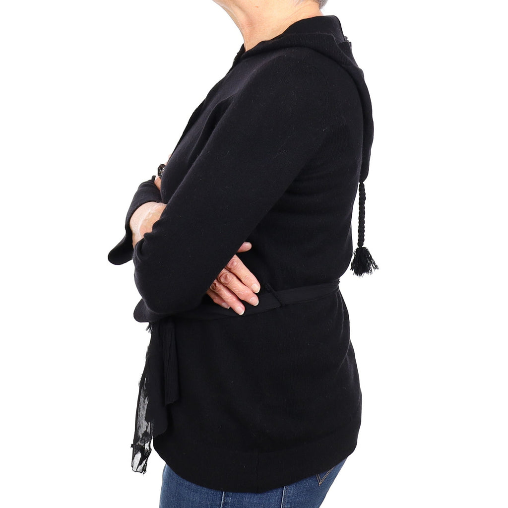 Black Cashmere Cardigan with Hood Medium