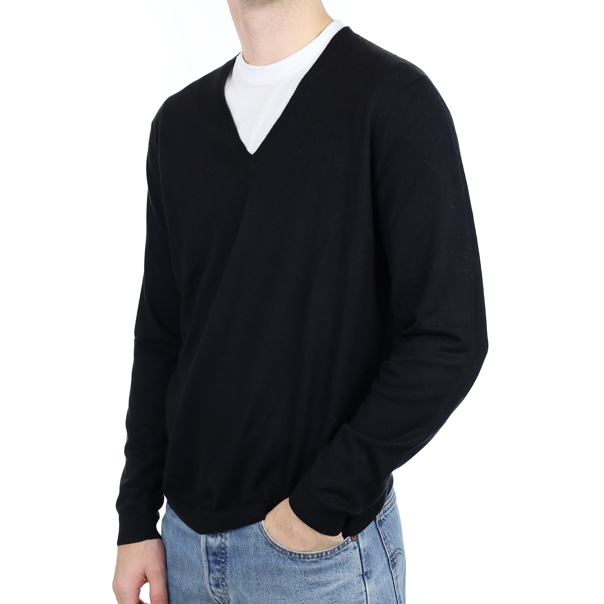 Men's Calvin Klein Black Cashmere V Neck Jumper Large