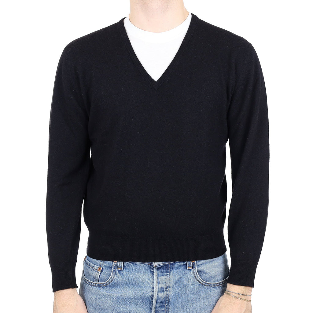 Men's Vintage Pringle Black Cashmere V Neck Jumper Large