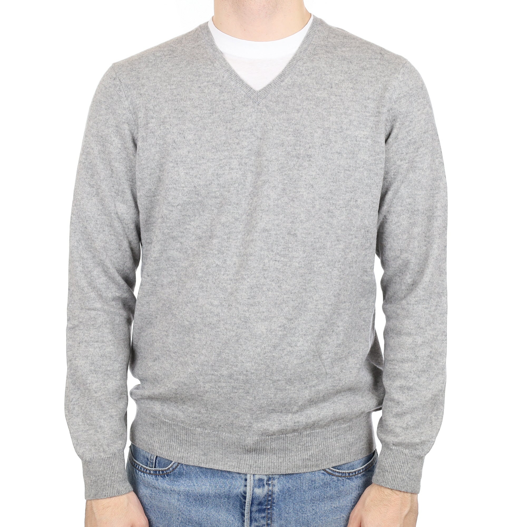 Men's Smoke Grey Cashmere V Neck Jumper Large