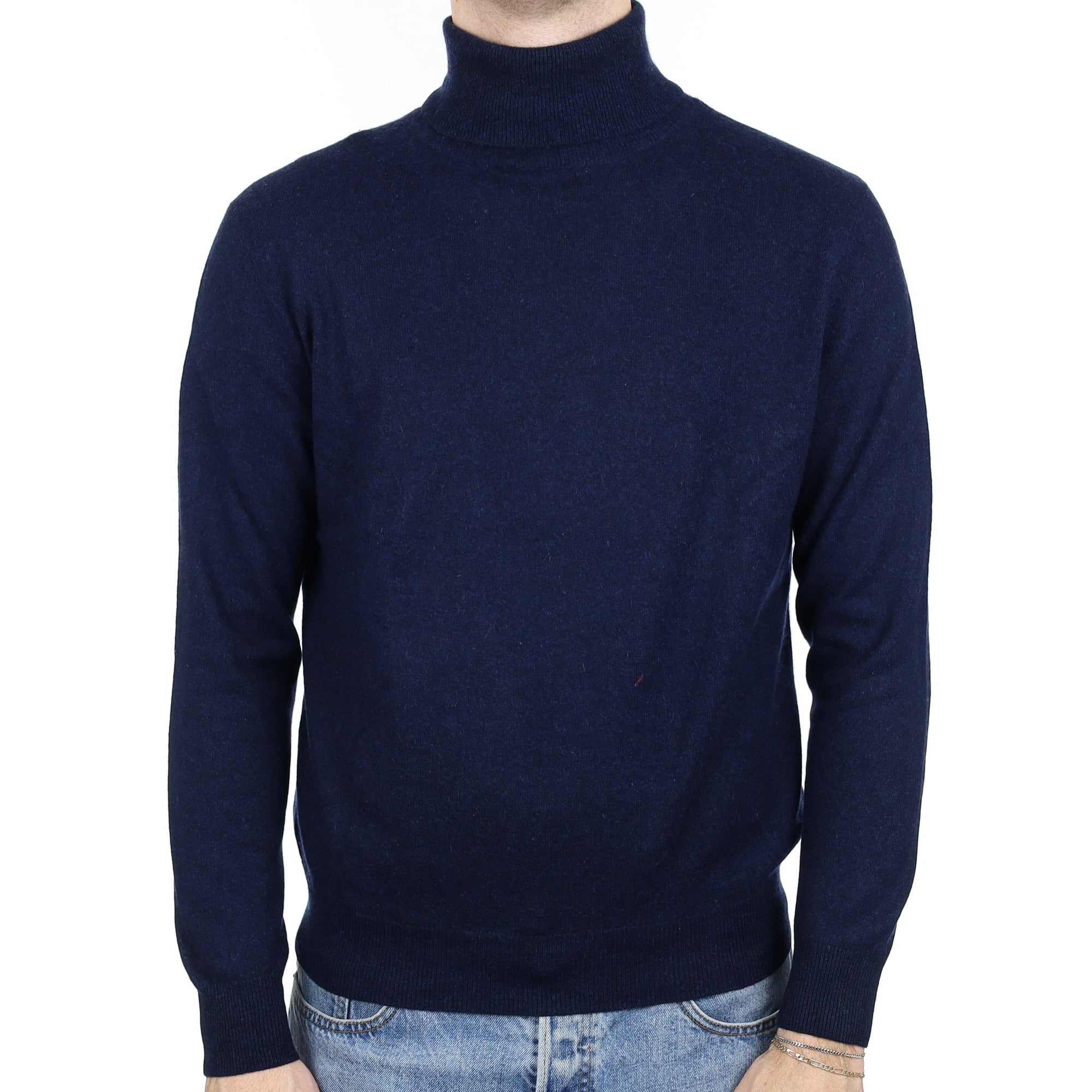 Men's Navy Cashmere Polo Neck Jumper Large