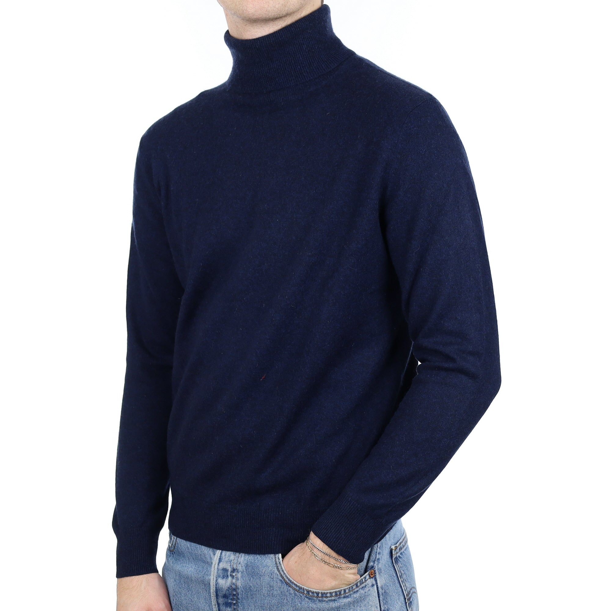 Men's Navy Cashmere Polo Neck Jumper Large