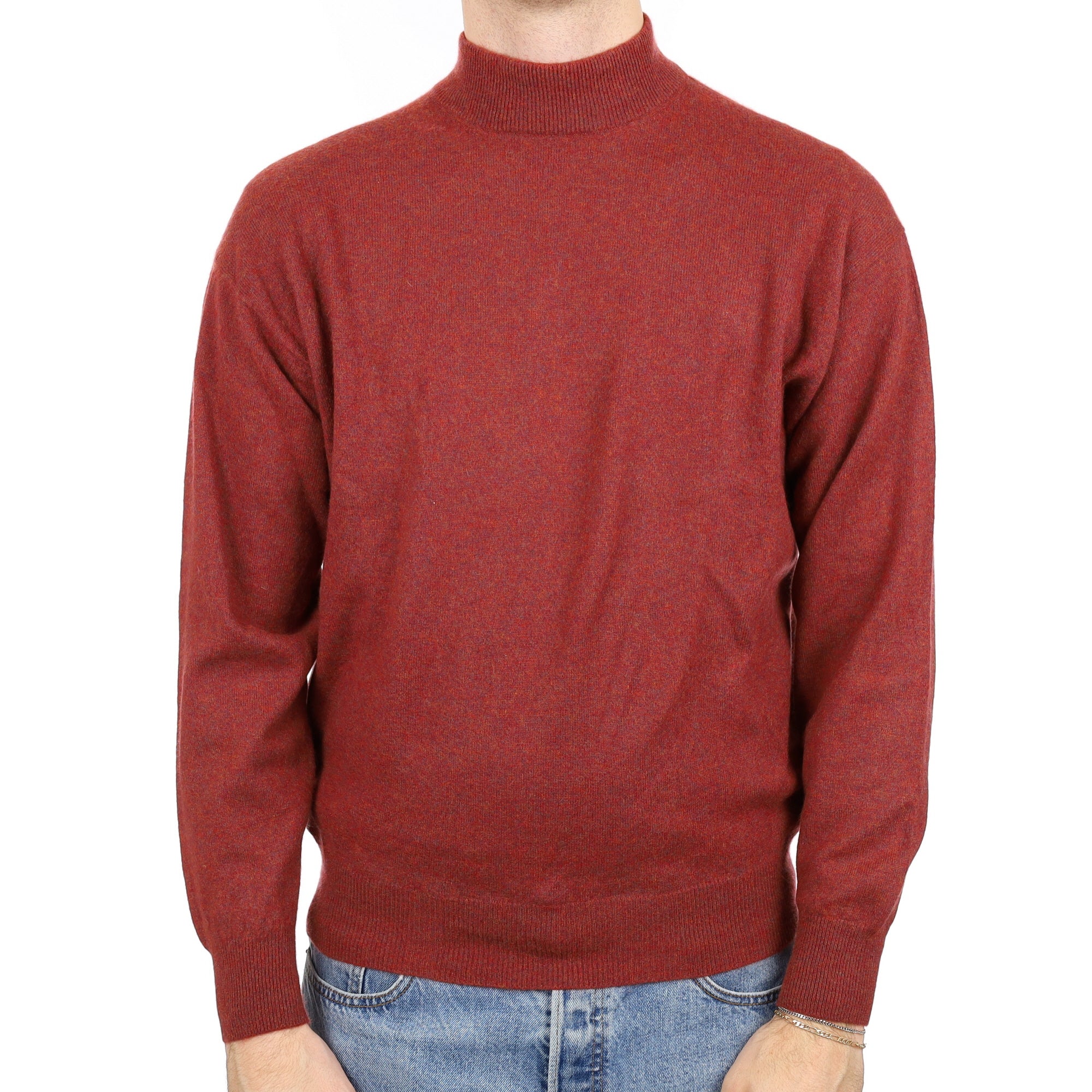 Men's Brick Red Marl Cashmere Turtle Neck Jumper Large