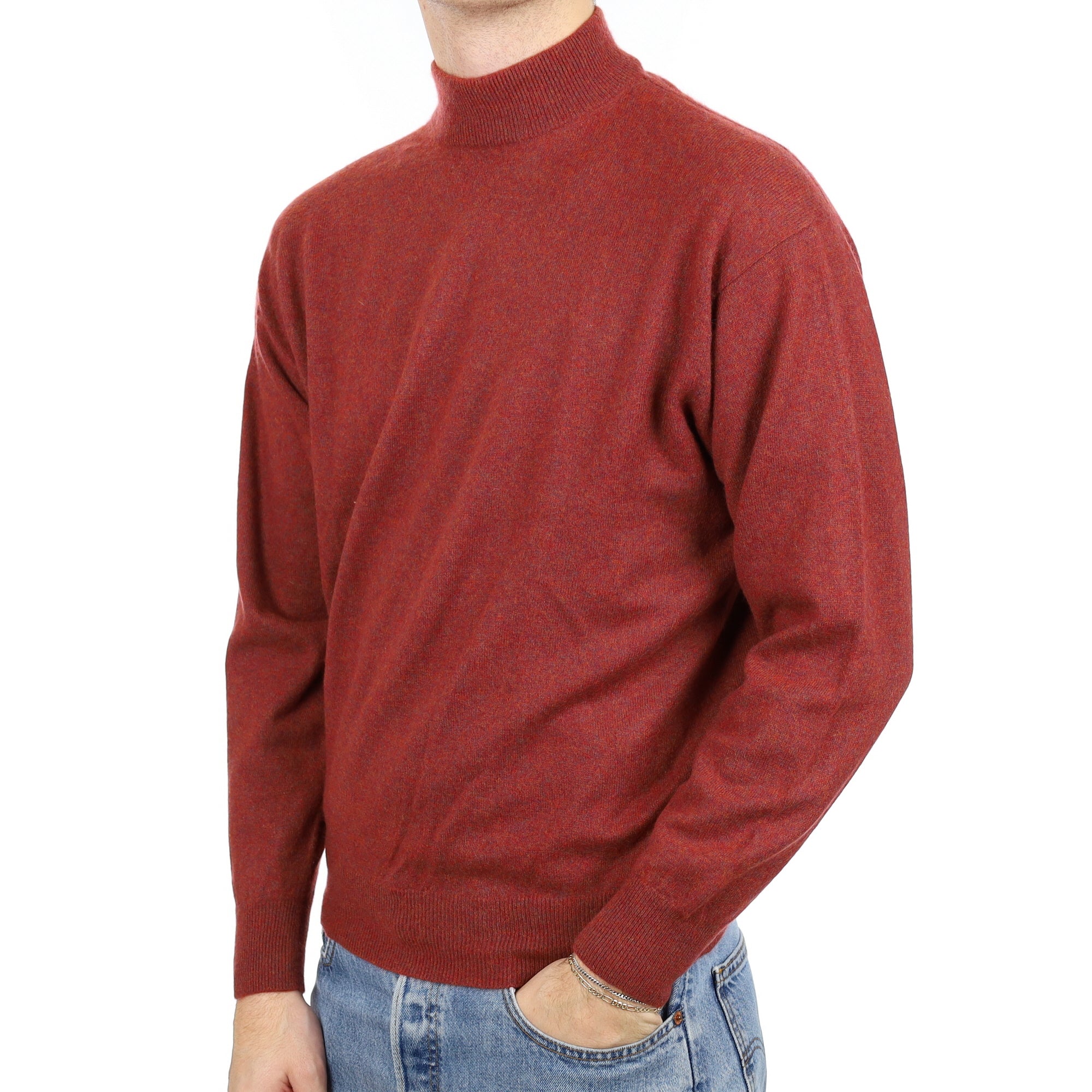 Men's Brick Red Marl Cashmere Turtle Neck Jumper Large