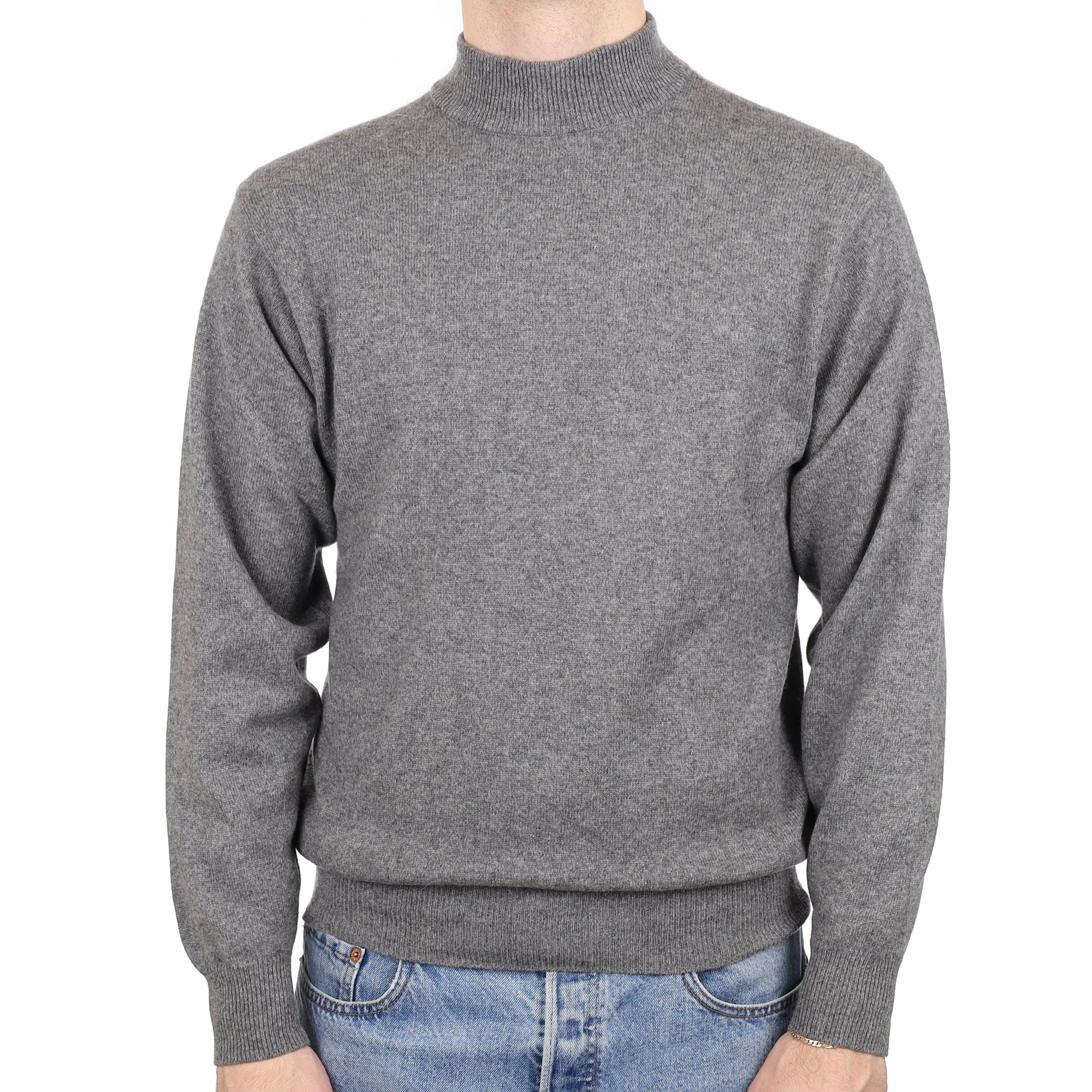 Men's Ash Grey Cashmere Turtle Neck Jumper Large