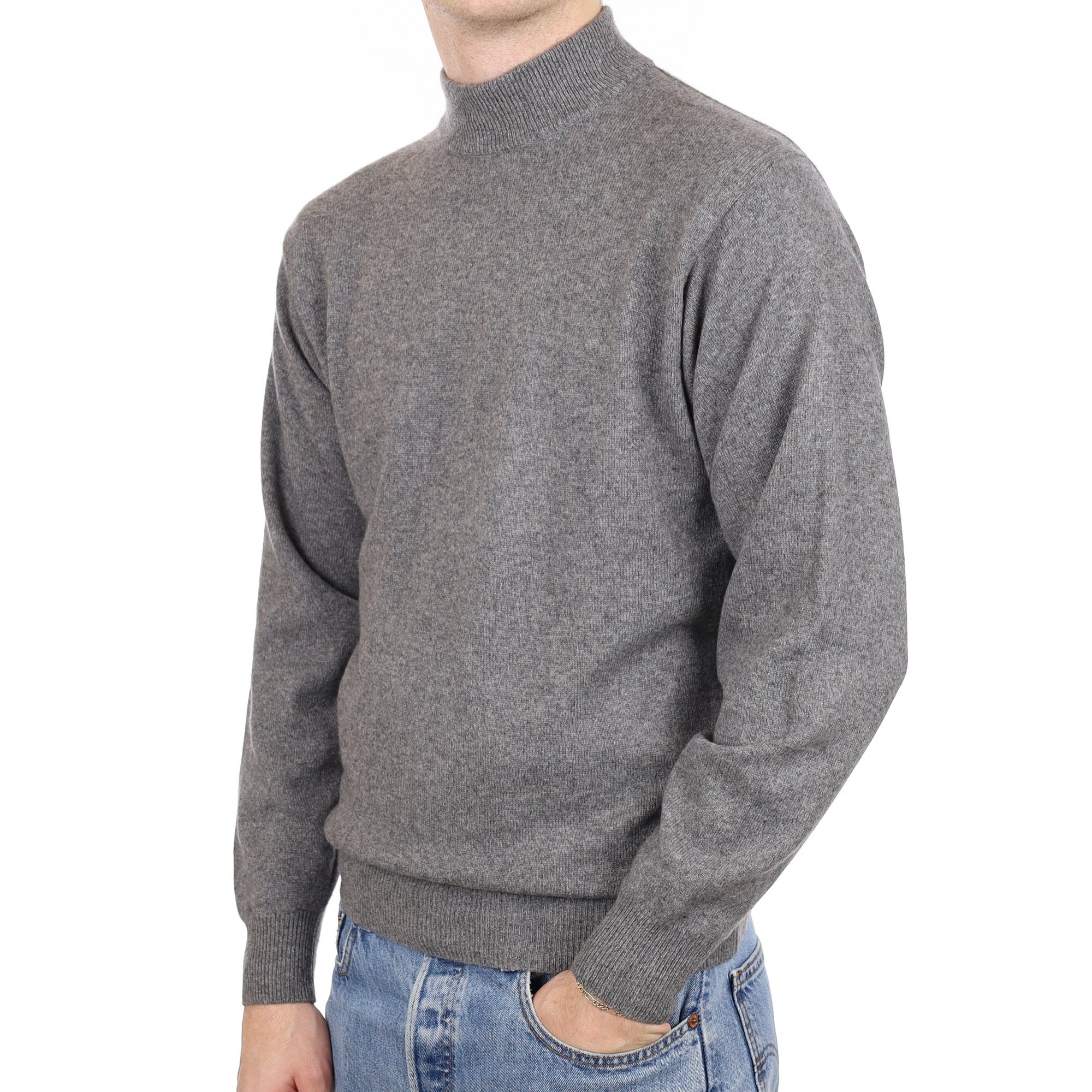 Men's Ash Grey Cashmere Turtle Neck Jumper Large