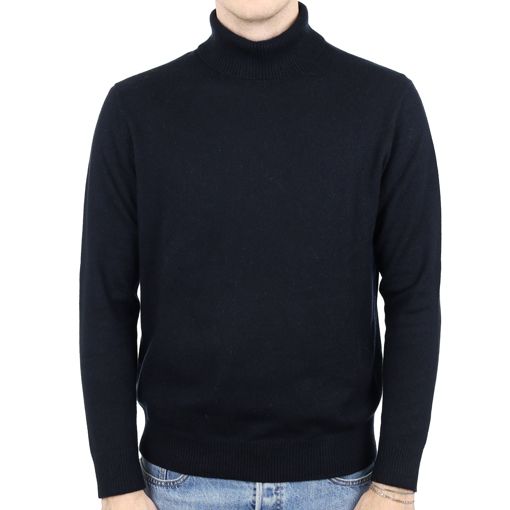Men's Black Cashmere Polo Neck Jumper Large