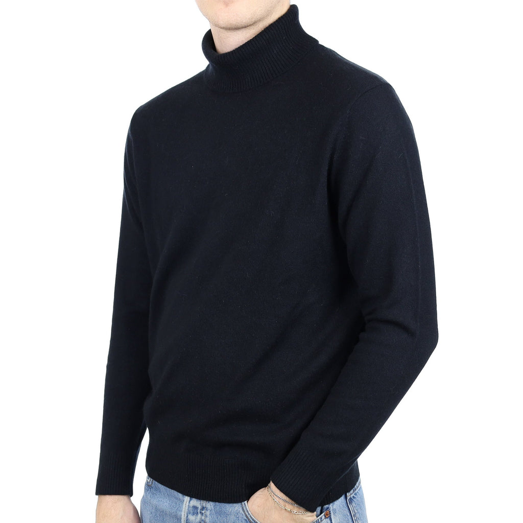 Men's Black Cashmere Polo Neck Jumper Large
