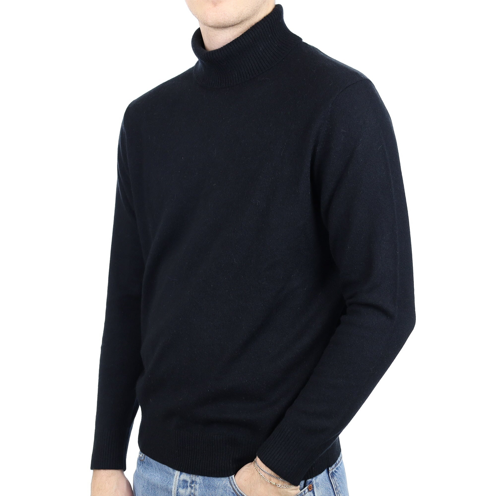 Men's Black Cashmere Polo Neck Jumper Large