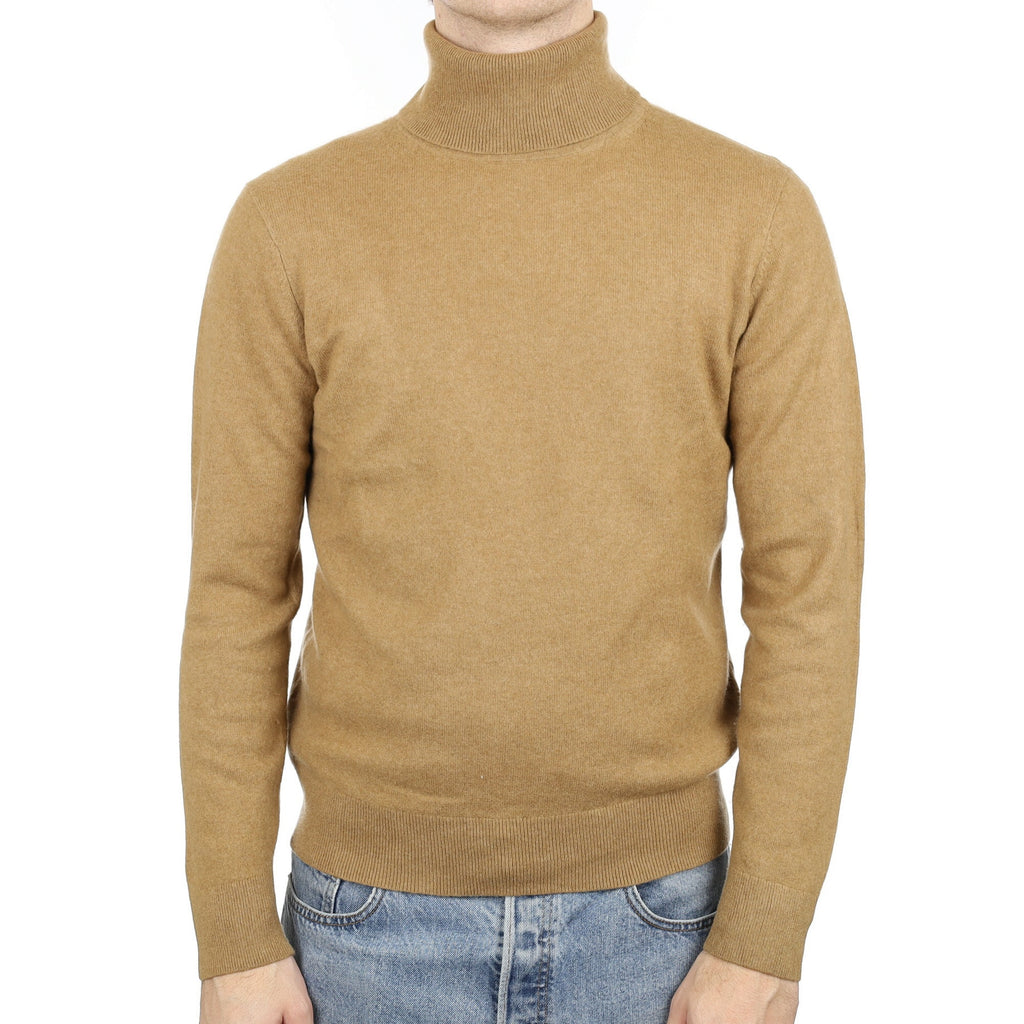 Men's Toffee Brown Cashmere Polo Neck Jumper Large