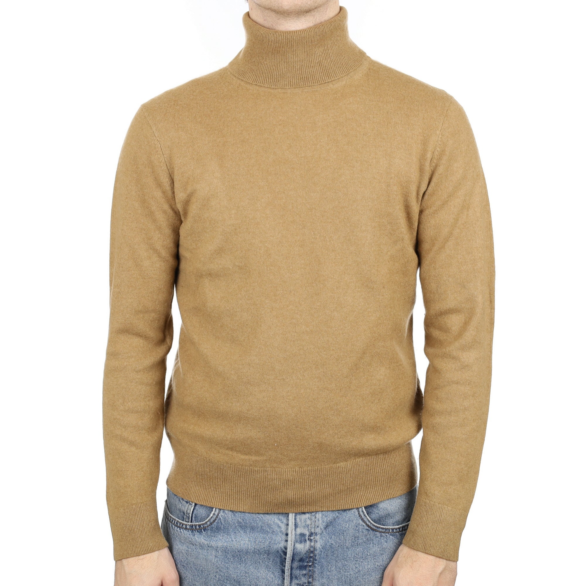 Men's Toffee Brown Cashmere Polo Neck Jumper Large