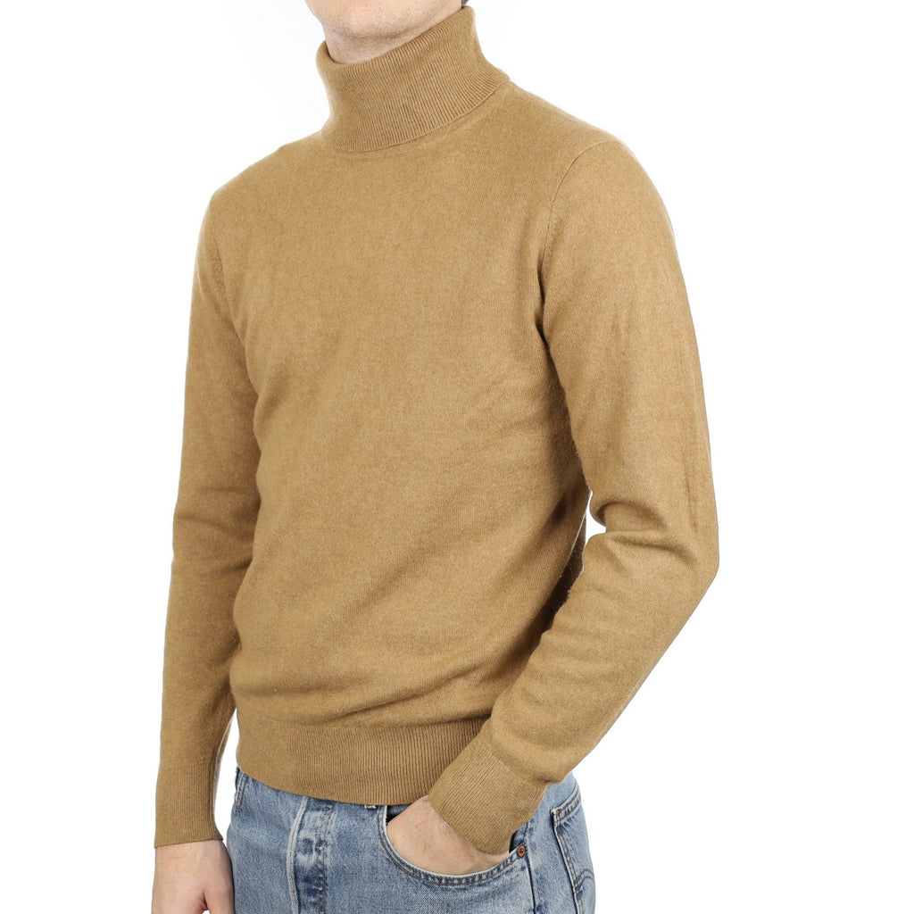 Men's Toffee Brown Cashmere Polo Neck Jumper Large