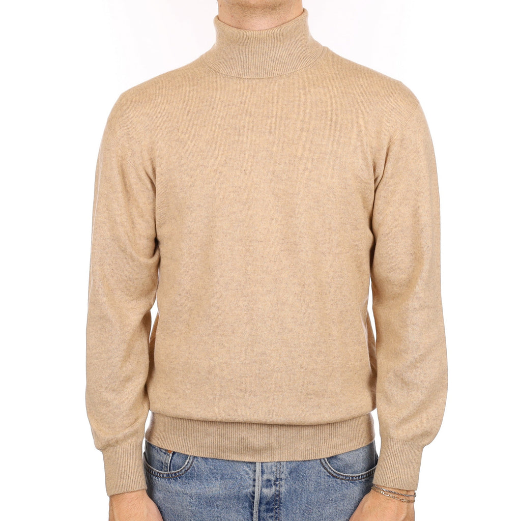 Men's Biscuit Brown Cashmere Polo Neck Jumper Medium