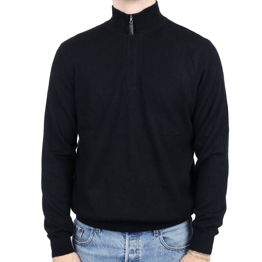 Men's Black Cashmere 1/4 Zip Jumper Large