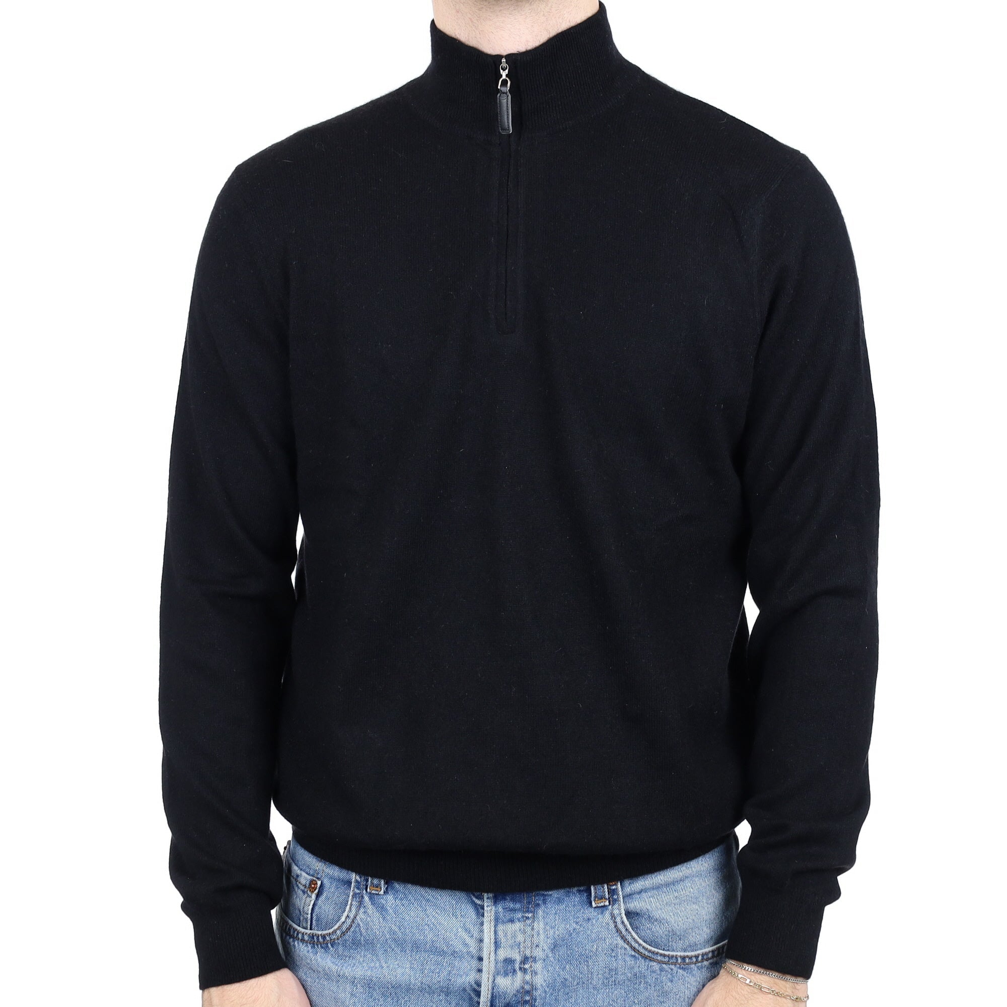 Men's Black Cashmere 1/4 Zip Jumper Large