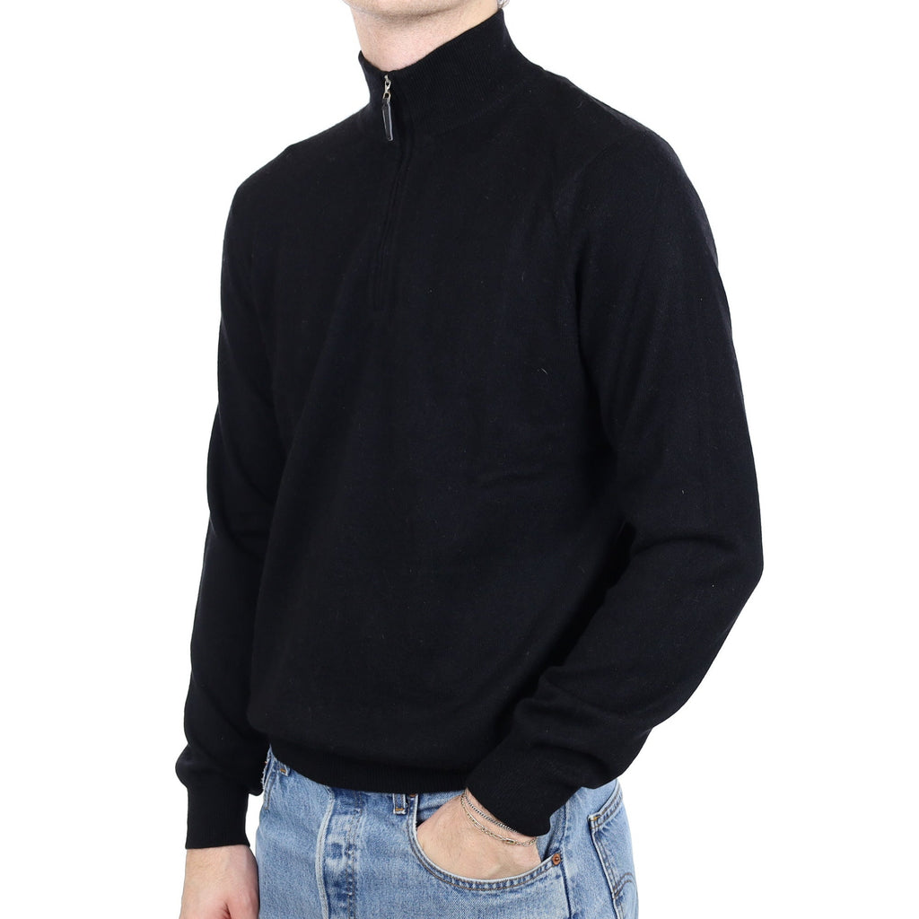 Men's Black Cashmere 1/4 Zip Jumper Large