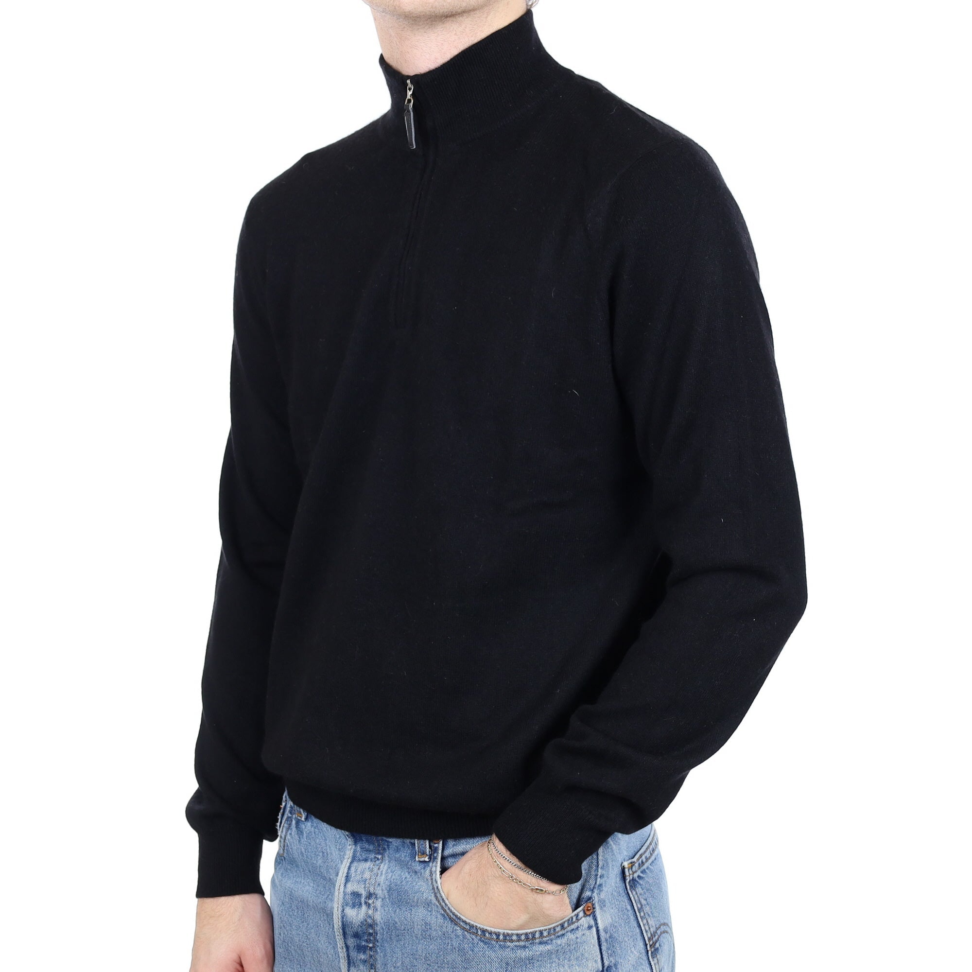 Men's Black Cashmere 1/4 Zip Jumper Large