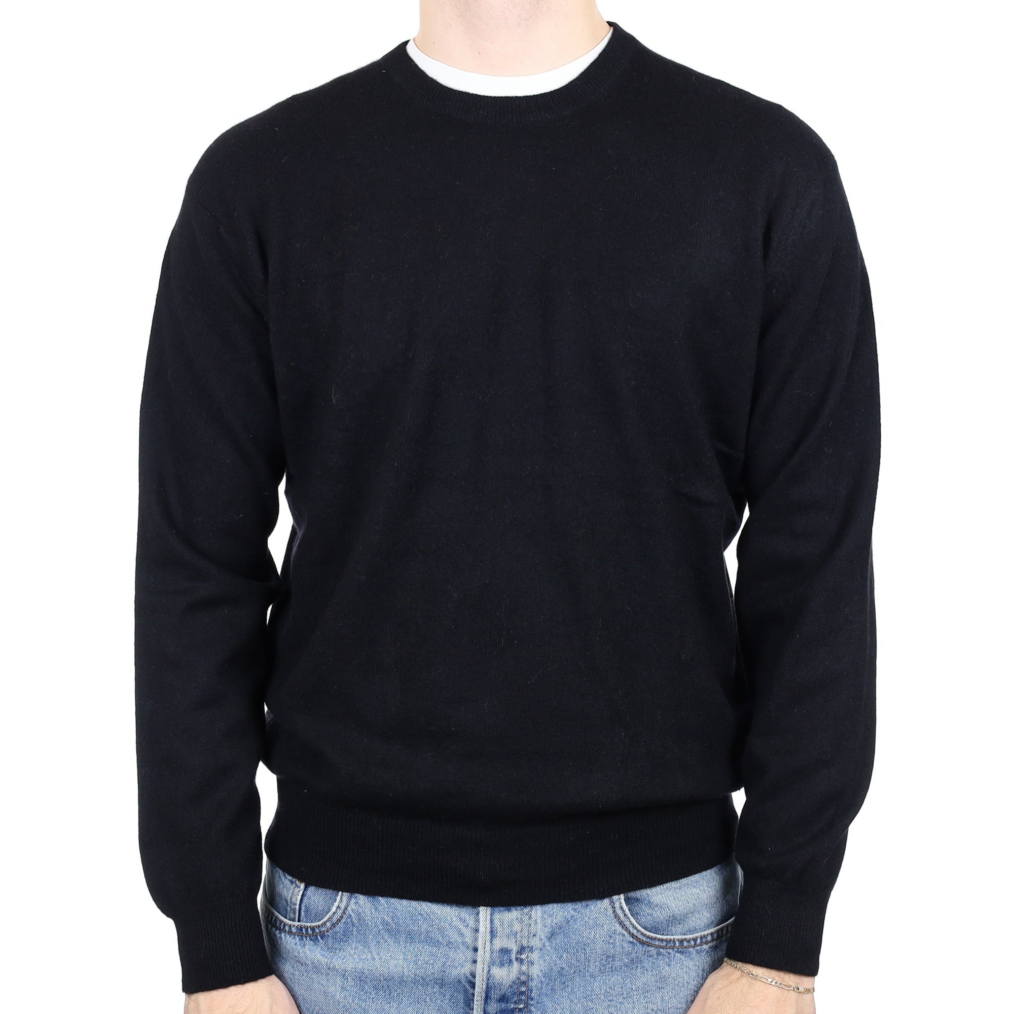 Men's Black Cashmere Crew Neck Jumper Large