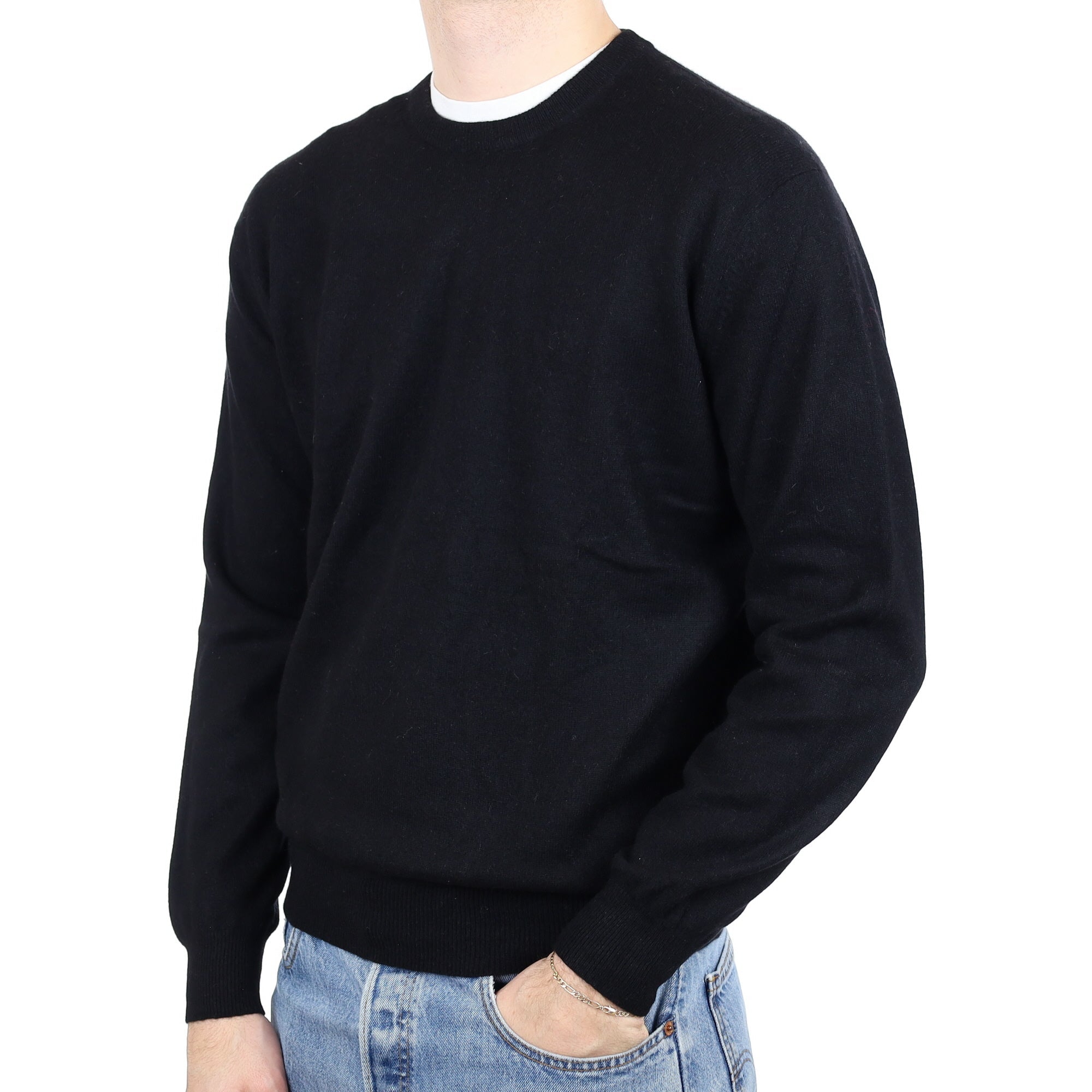 Men's Black Cashmere Crew Neck Jumper Large