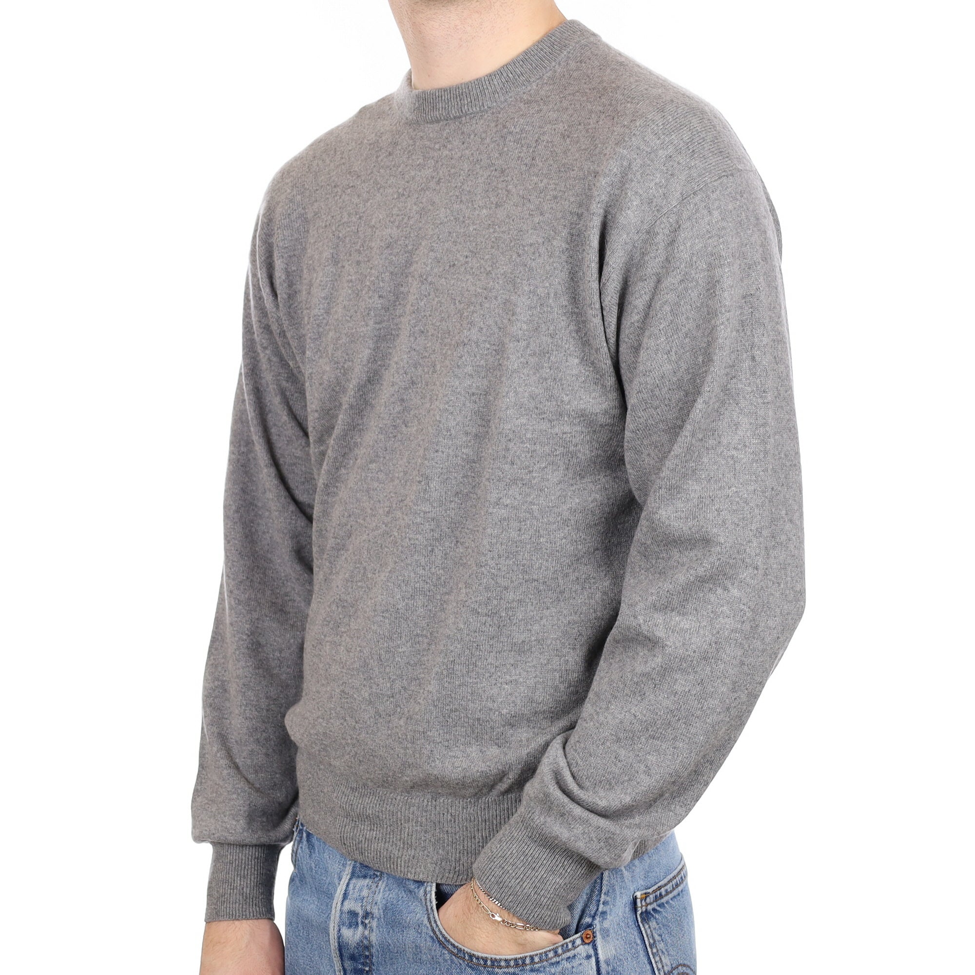 Men's Ash Grey Cashmere Crew Neck Jumper Large