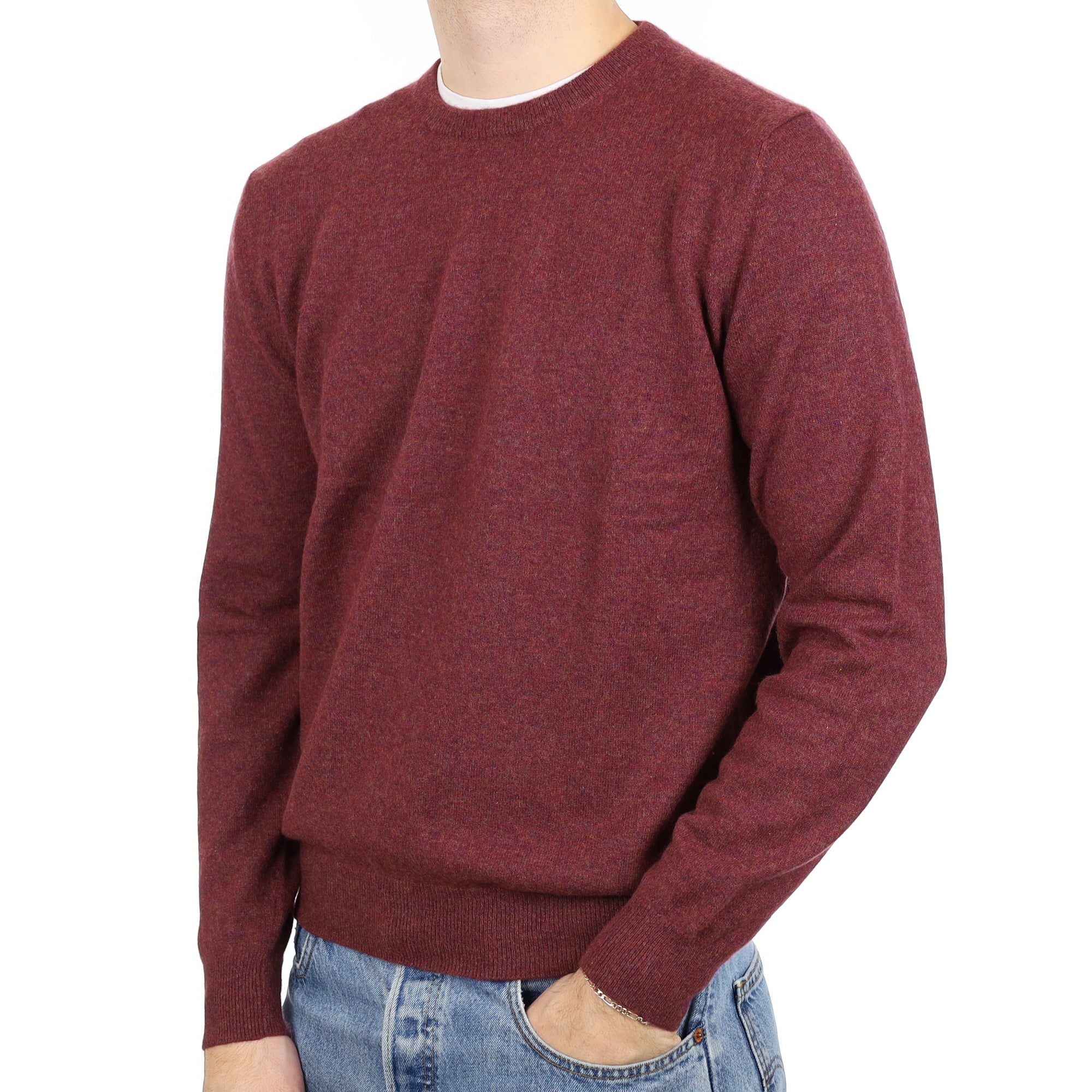 Men's Mulberry Marl Cashmere Crew Neck Jumper Large
