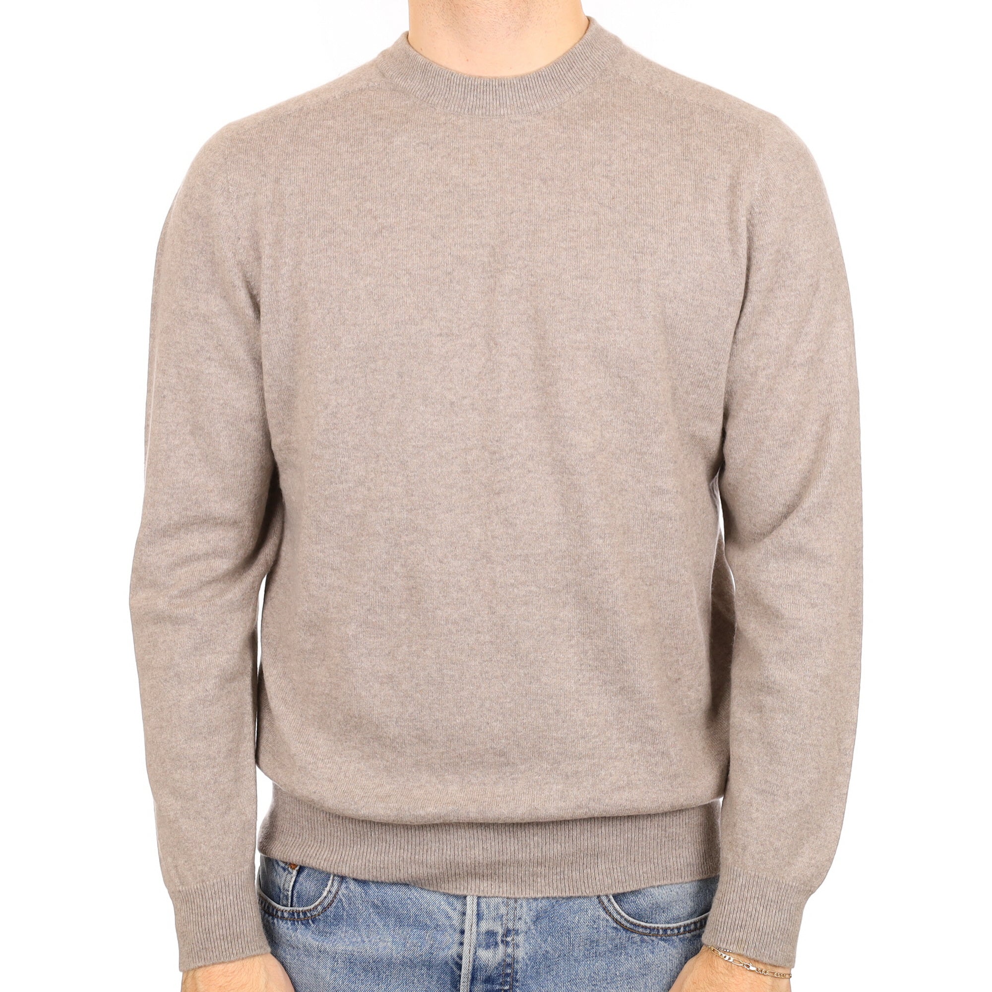Men's Fawn Cashmere Crew Neck Jumper Large