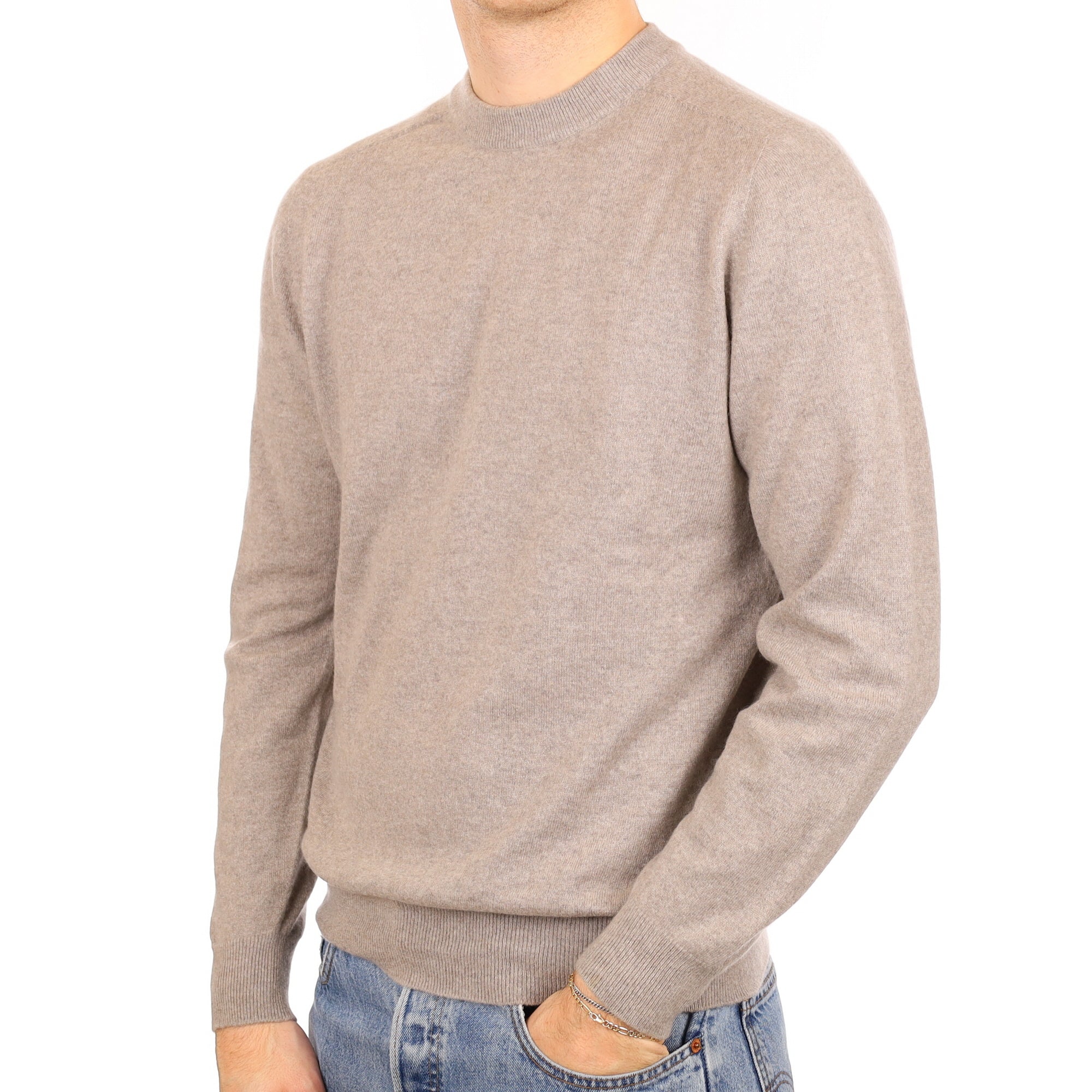 Men's Fawn Cashmere Crew Neck Jumper Large