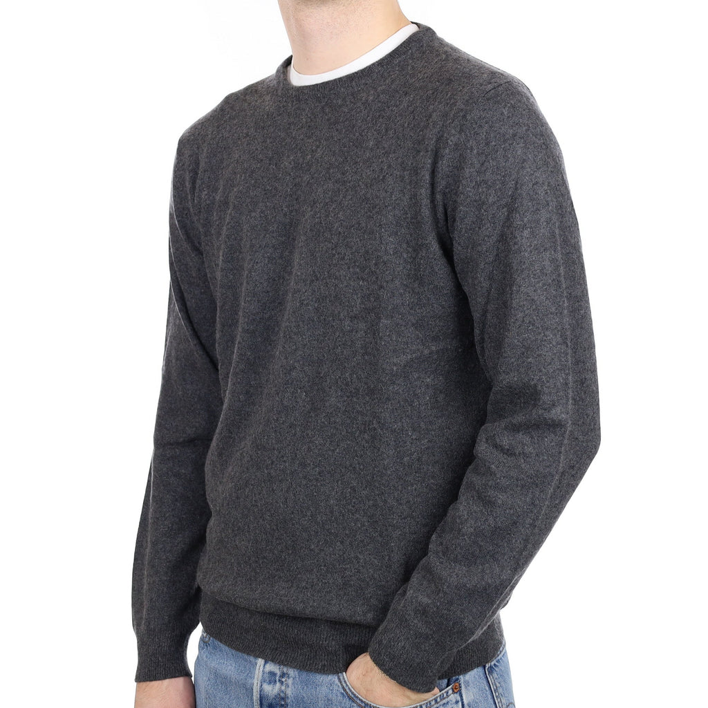 Men's Charcoal Grey Cashmere Crew Neck Jumper Large