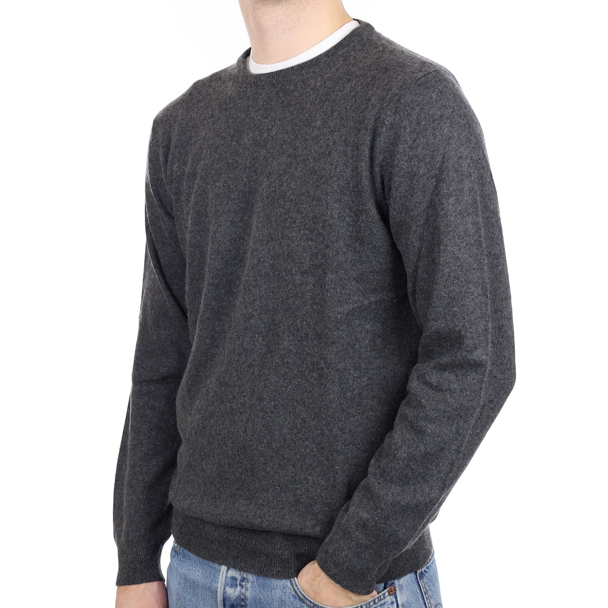 Men's Charcoal Grey Cashmere Crew Neck Jumper Large
