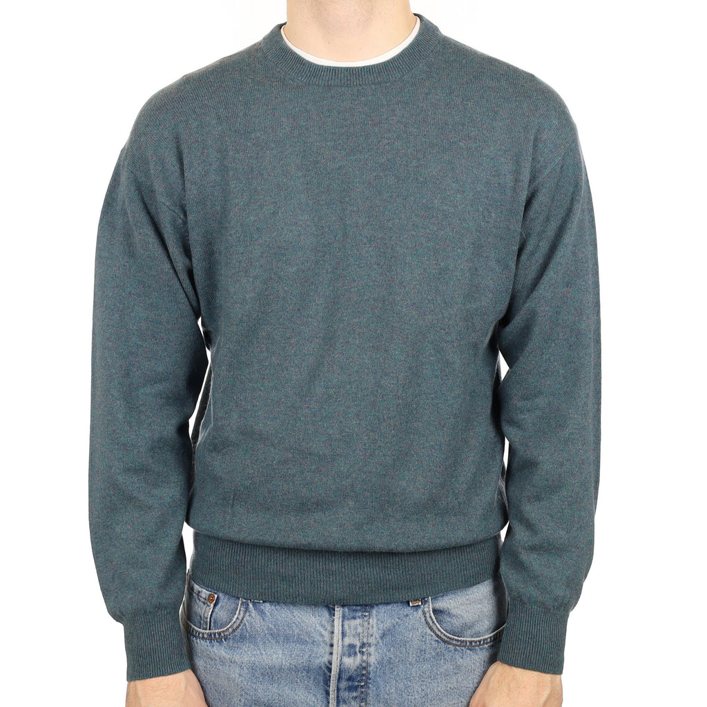 Men's Petrol Blue Marl Cashmere Crew Neck Jumper Large