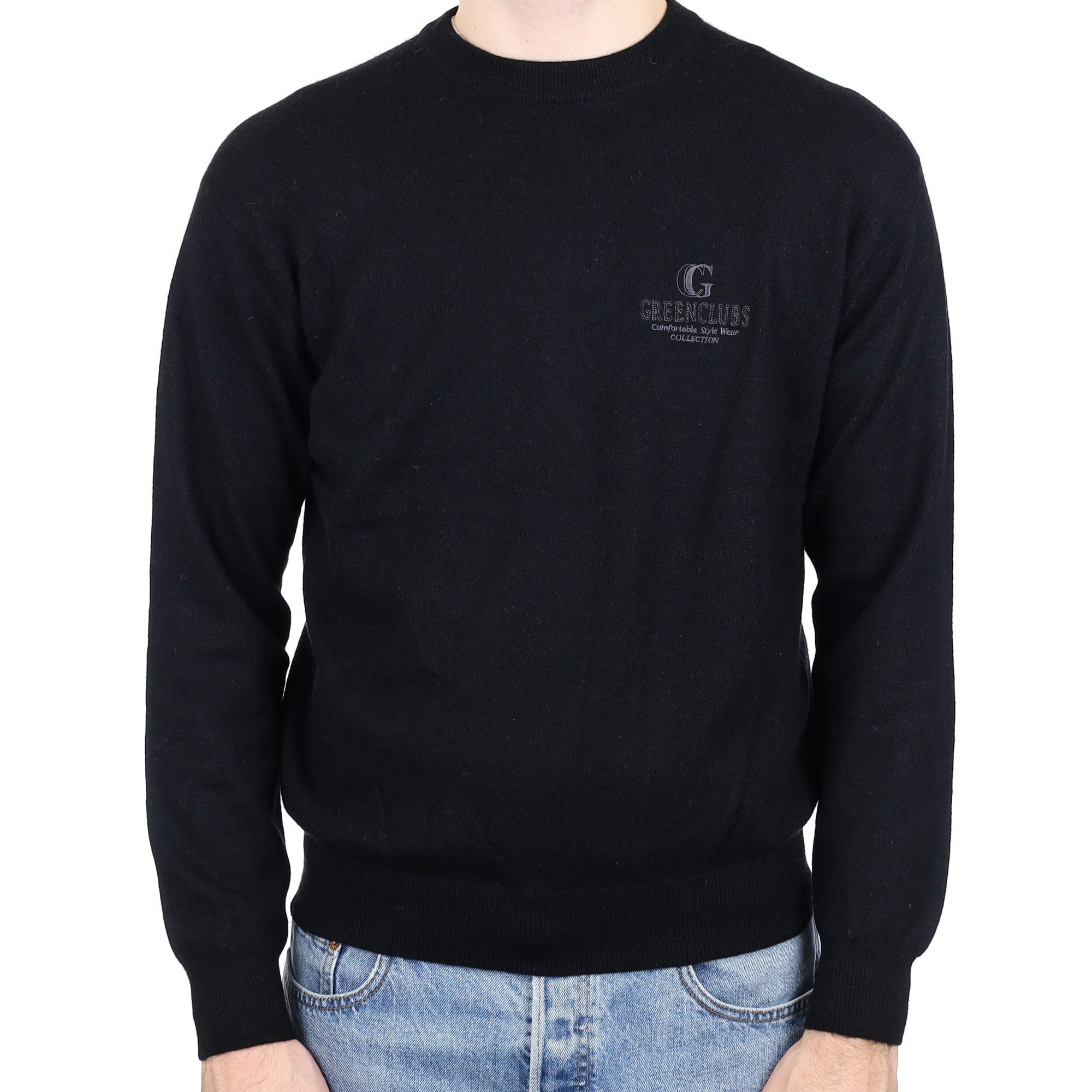 Men's Black Cashmere Crew Neck Jumper Large