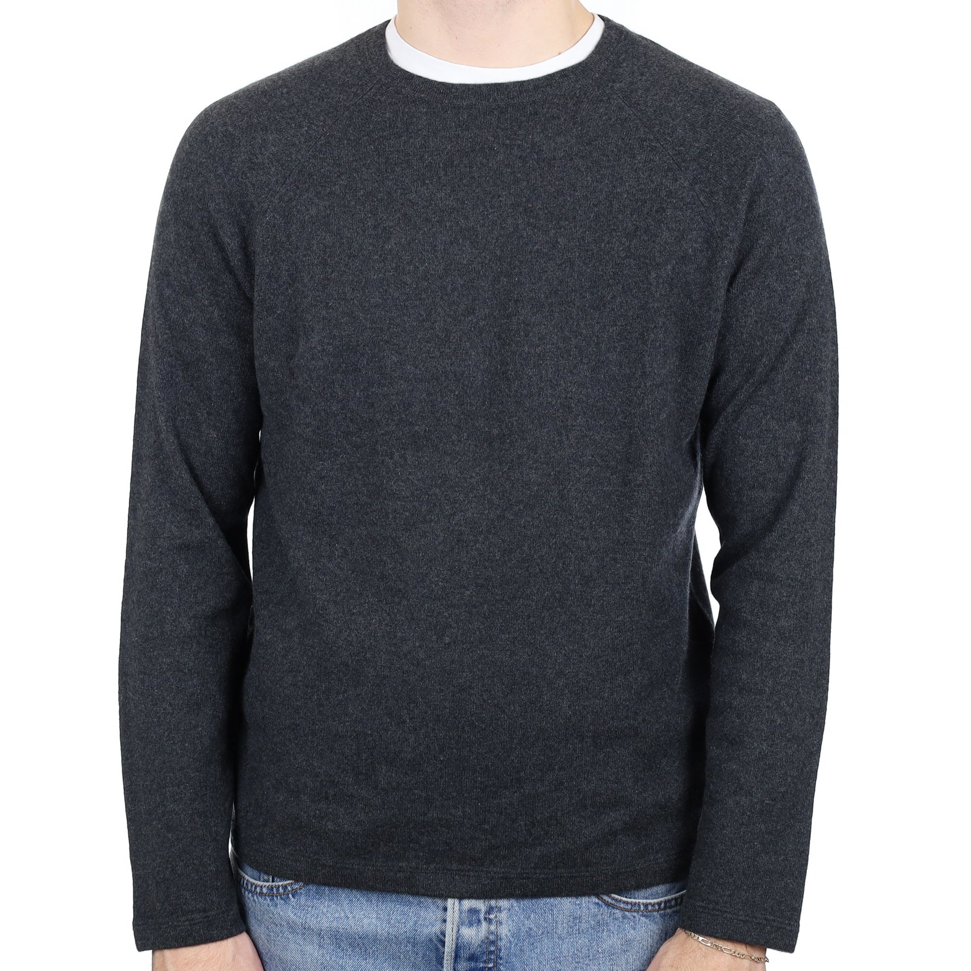 Men's Charcoal Grey Cashmere Crew Neck Jumper Large