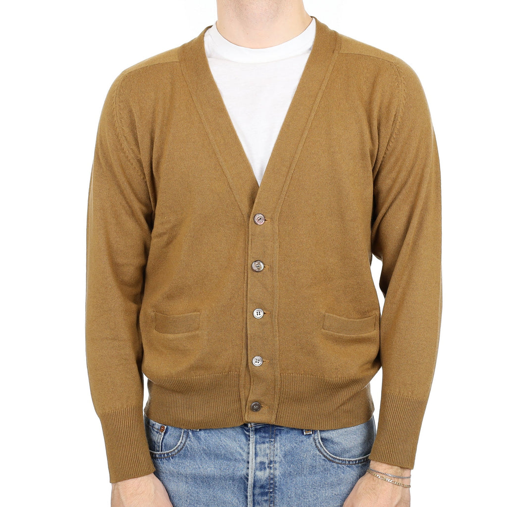 Men's Toffee Brown Cashmere V Neck Cardigan Medium