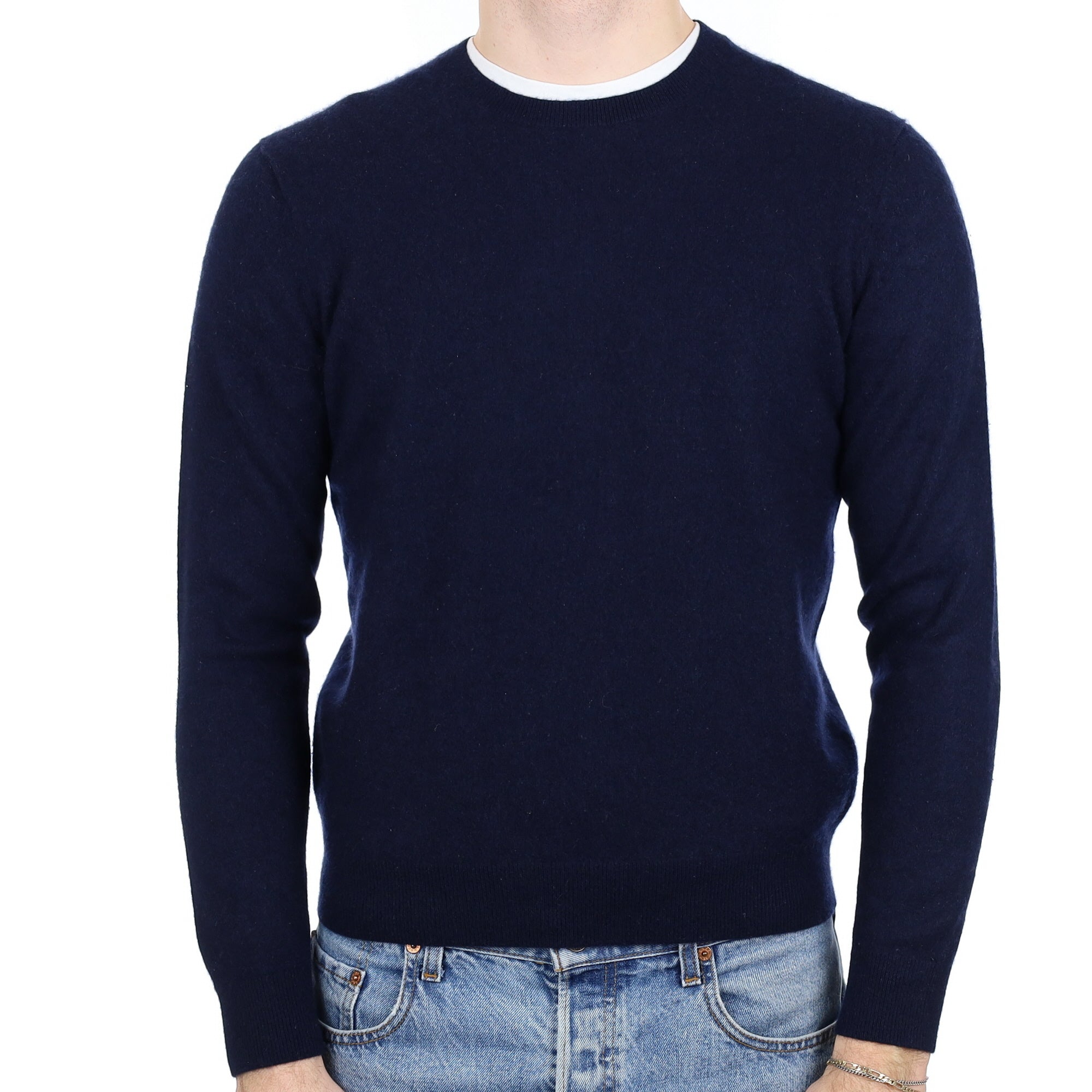 Men's Navy Blue Cashmere Crew Neck Jumper Medium