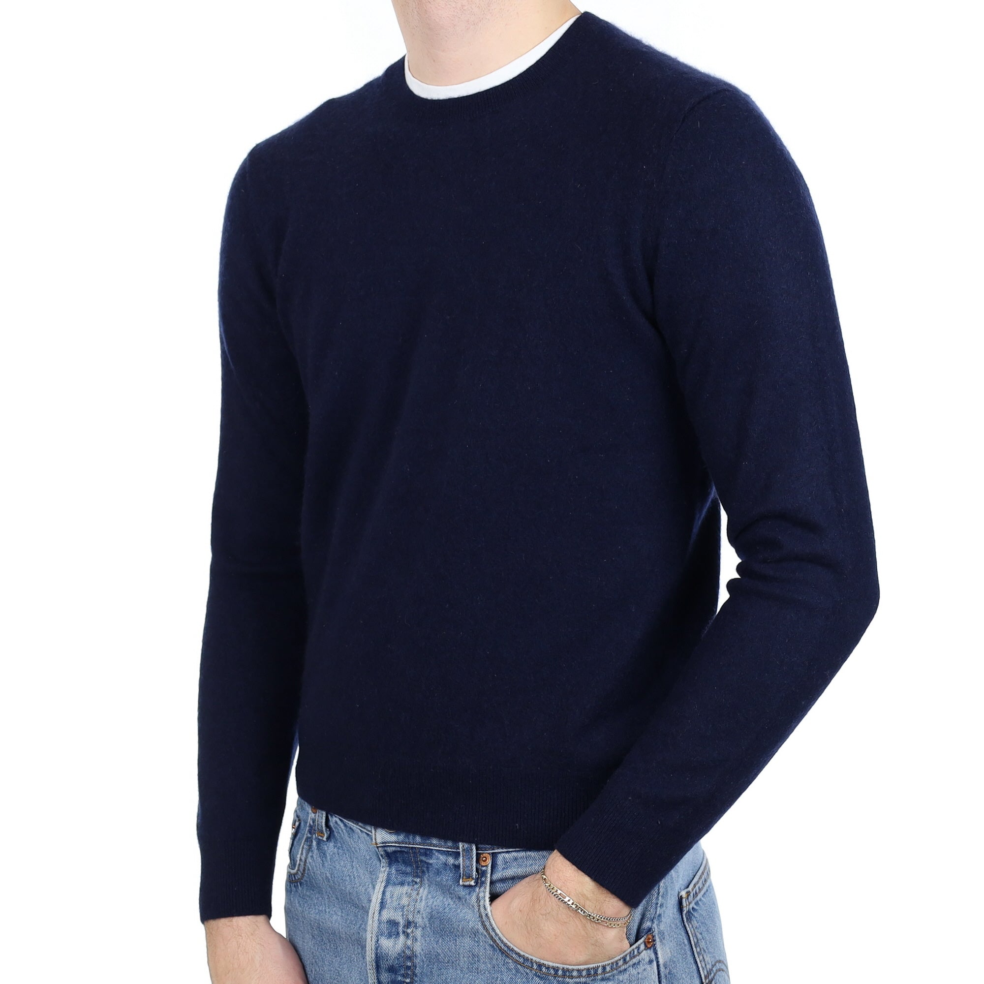 Men's Navy Blue Cashmere Crew Neck Jumper Medium