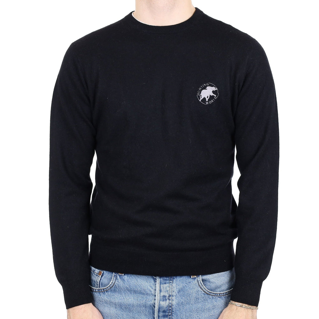 Men's Black Cashmere Crew Neck Jumper Medium