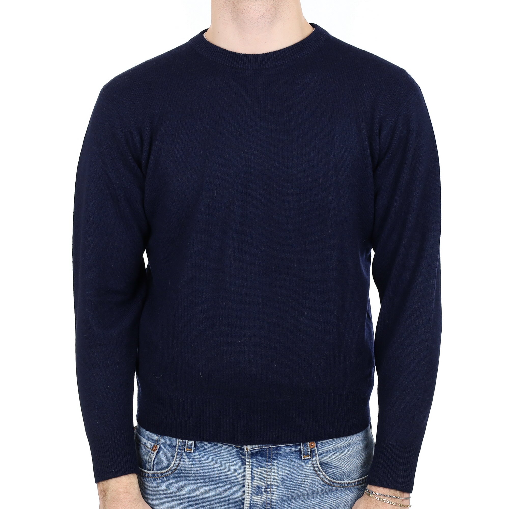 Men's Scottish Navy Blue Cashmere Crew Neck Jumper Medium
