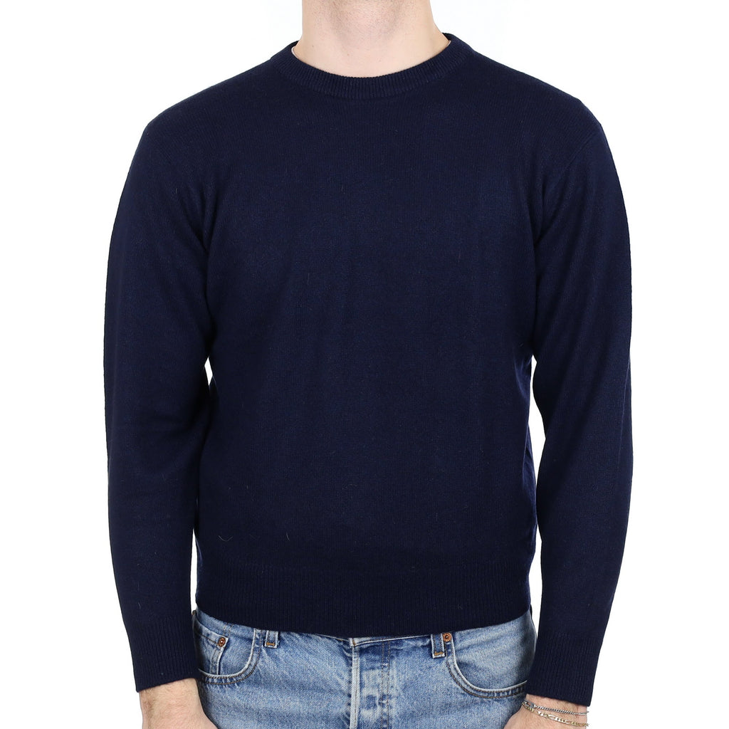 Men's Scottish Navy Blue Cashmere Crew Neck Jumper Medium