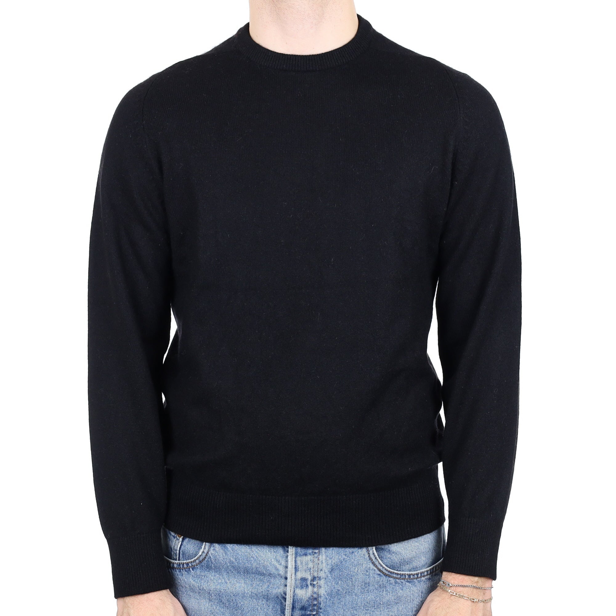 Men's Black Cashmere Crew Neck Jumper Medium