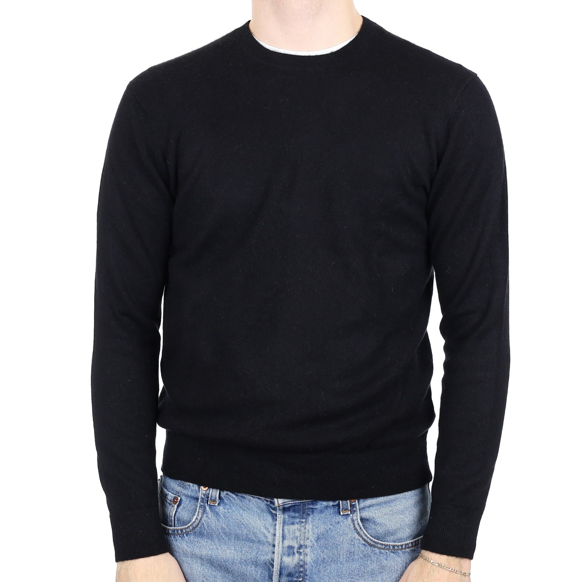 Men's Black Cashmere Crew Neck Jumper Medium
