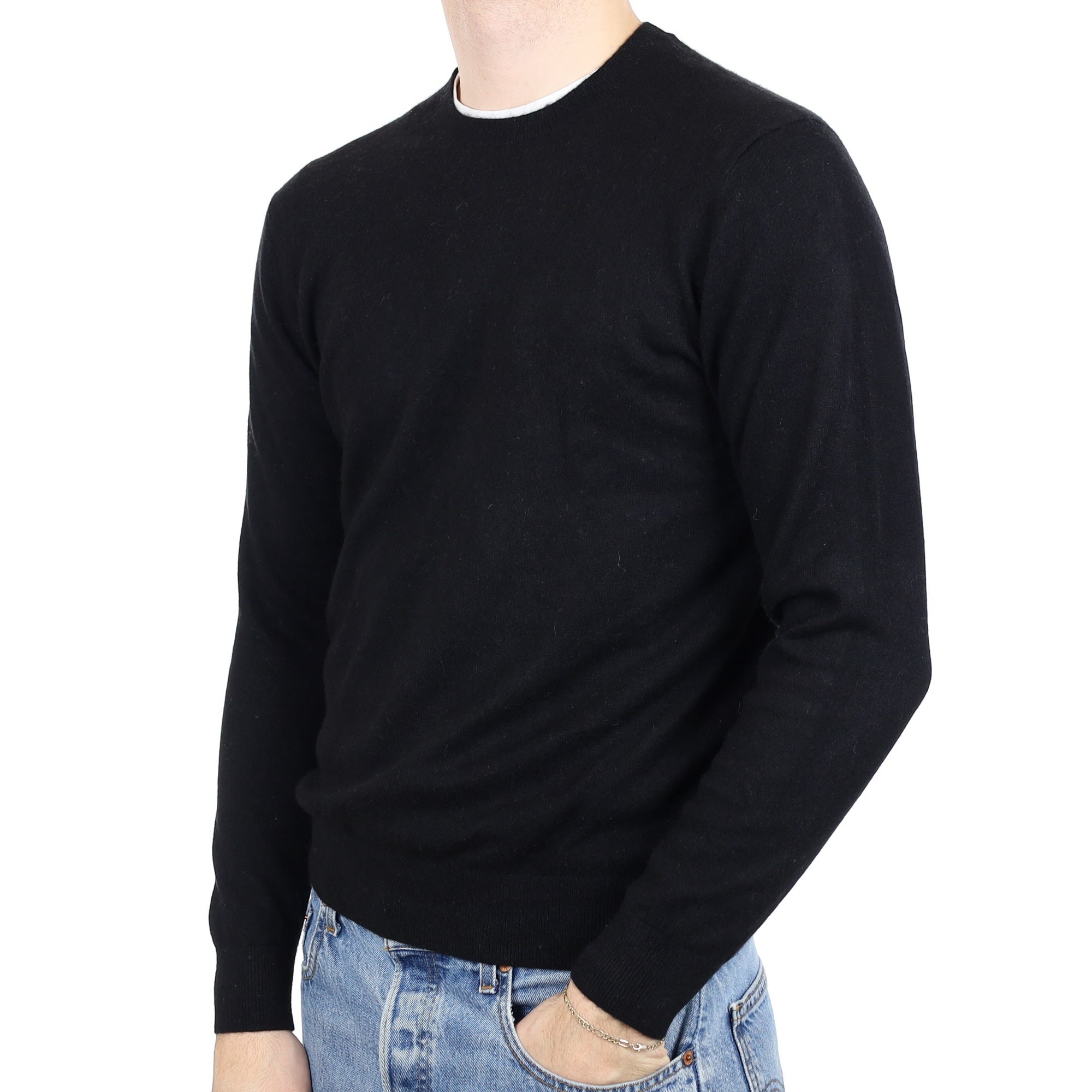 Men's Black Cashmere Crew Neck Jumper Medium