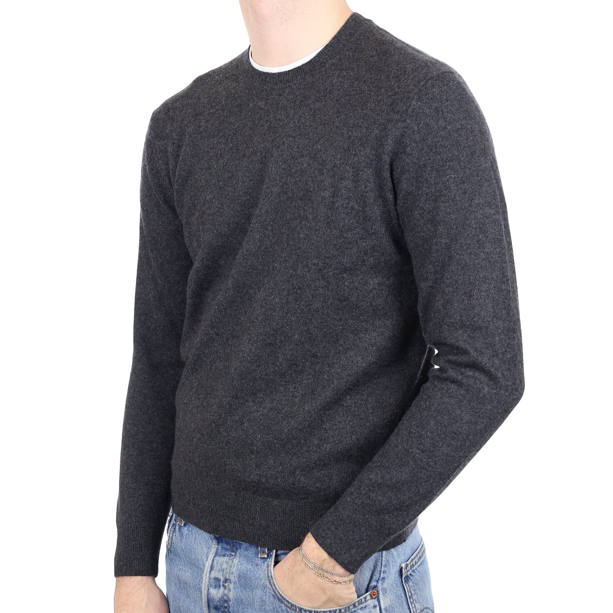 Men's Charcoal Grey Cashmere Crew Neck Jumper Medium