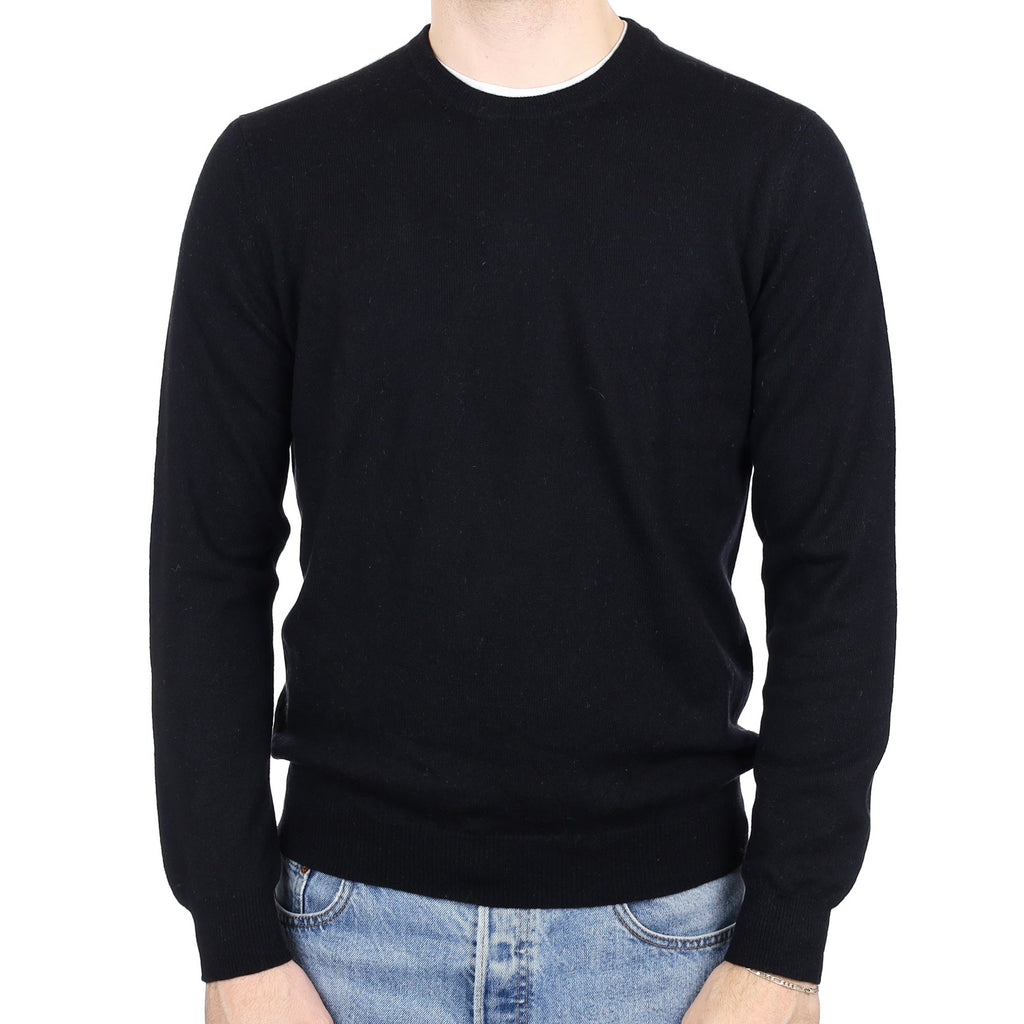 Men's Black Cashmere Crew Neck Jumper Medium