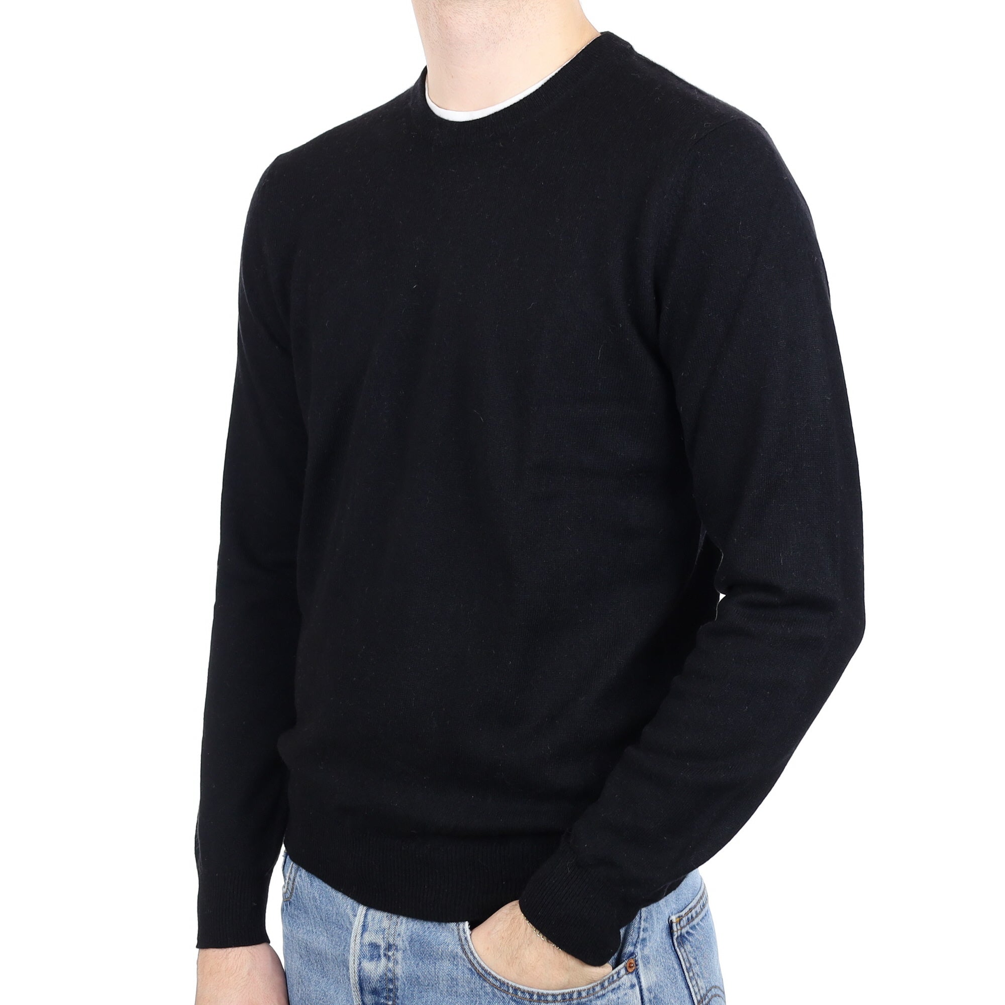 Men's Black Cashmere Crew Neck Jumper Medium