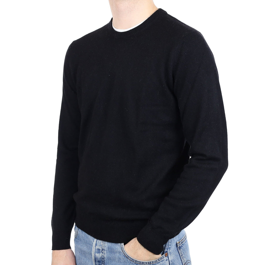 Men's Black Cashmere Crew Neck Jumper Medium