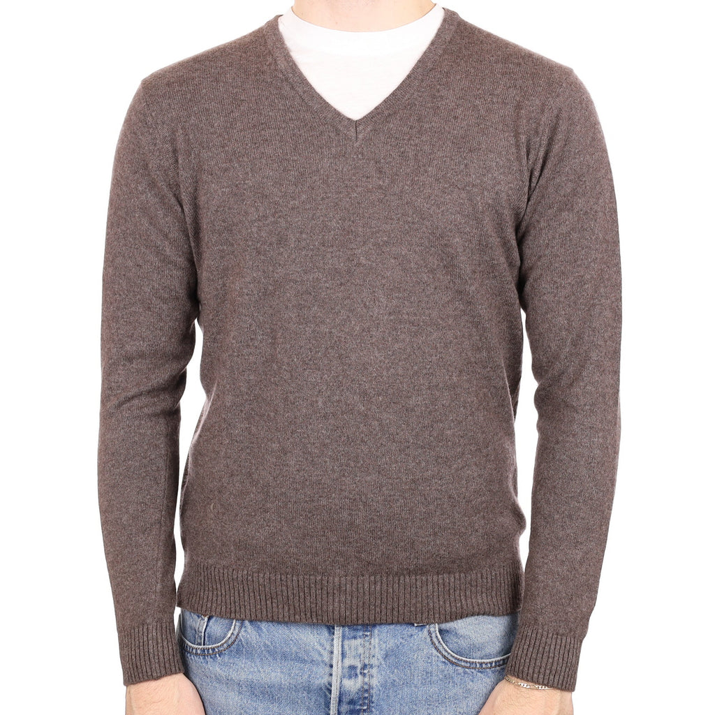 Men's Donkey Brown Cashmere V Neck Jumper Medium