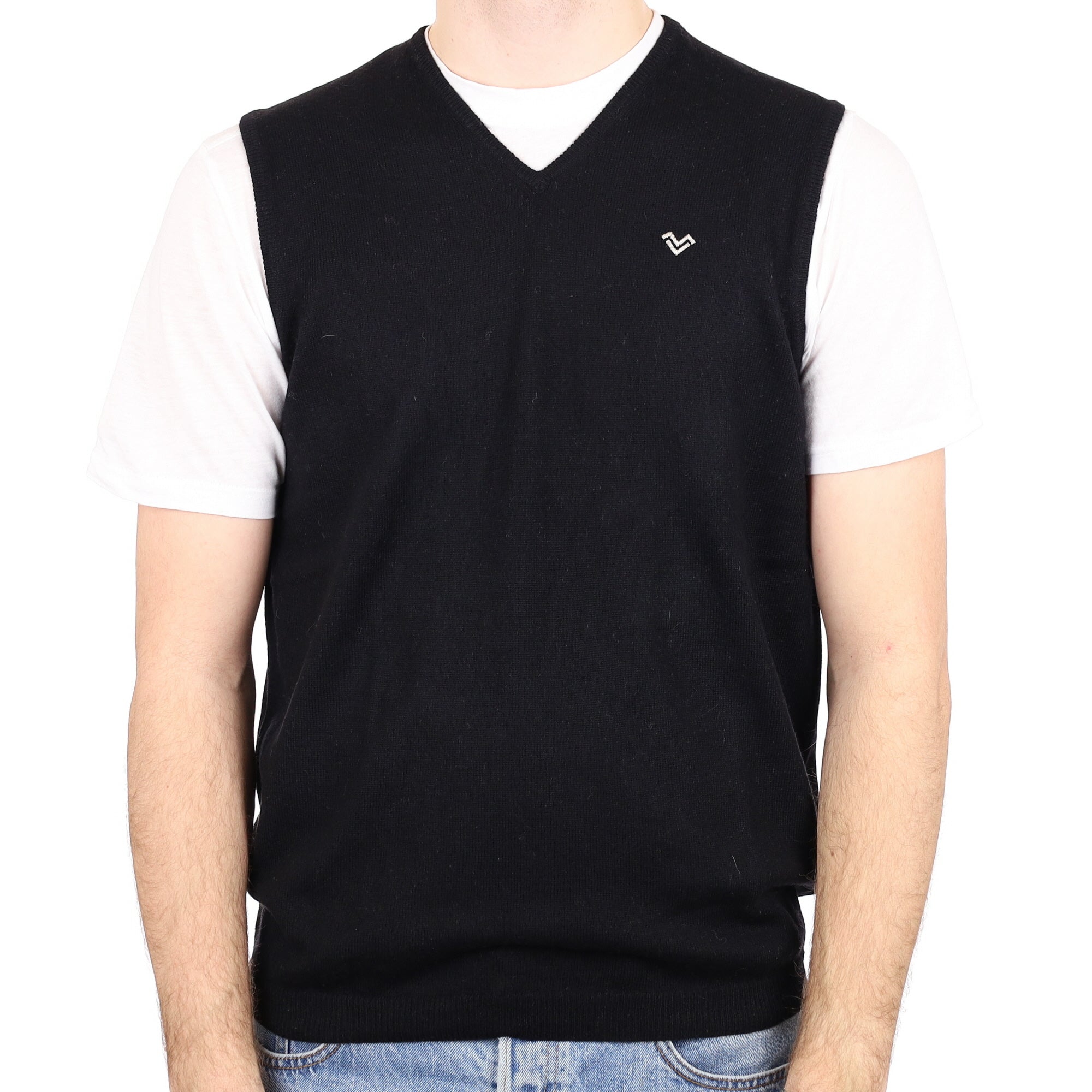 Men's Black Cashmere V Neck Tank Top Medium